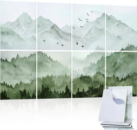 Art Acoustic Panels 8 Pack, Sound Proof Panels for Walls, 48"X32" Self-adhesive Sound Absorbing Wall Art, Decorative Acoustical Panels, Acoustic Treatment for Recording Studio(Misty Forest)