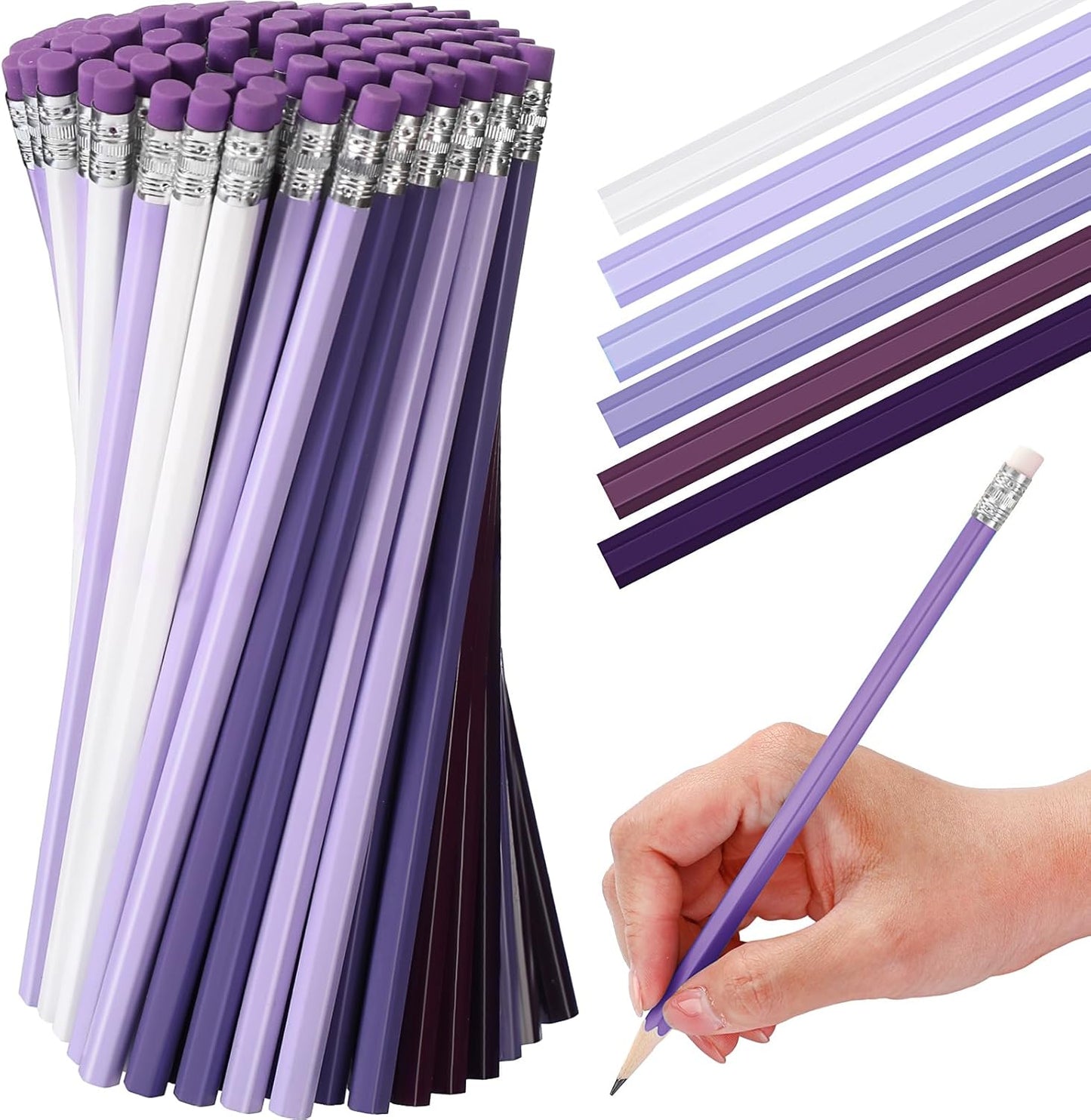 TecUnite 120 Pcs #2 HB Pencils with Eraser No 2 Unsharpened Wooden Hexagonal Pencils for Adults Gifts for School Exam art Learning Office Sketching(Purple Series)