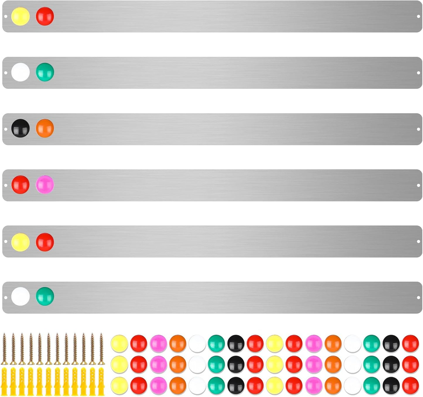 6 Pieces 36 Inch Frameless Magnetic Stainless Iron Board Strips Bulletin Bar Magnetic Wall Board Memo Strip Set with 48 Pieces Colorful Magnets for School Office Home