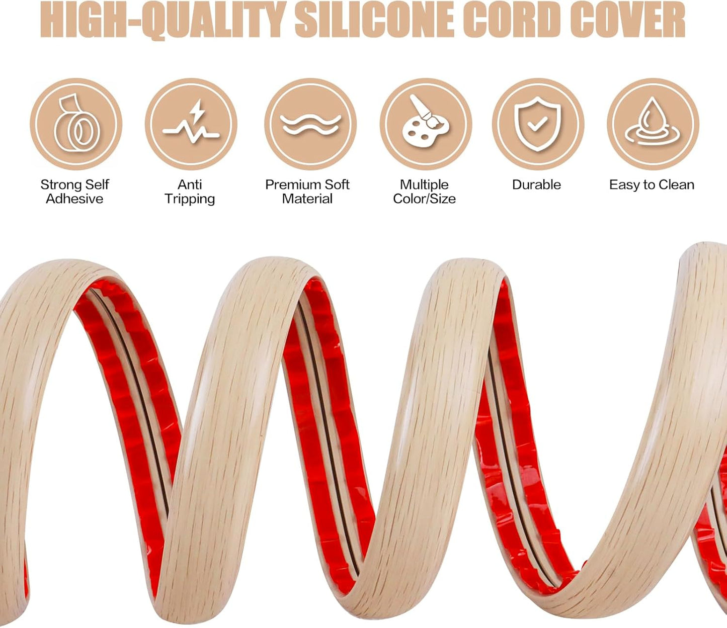 Floor Cord Cover Self Adhesive Cord Hider,10FT Cable Management, Extension Strip Protector for Wires, Prevent Cable Trips for Offices, Gyms, Exhibitions Cavity:0.3"(W) x 0.28"(H) Yellow Wood