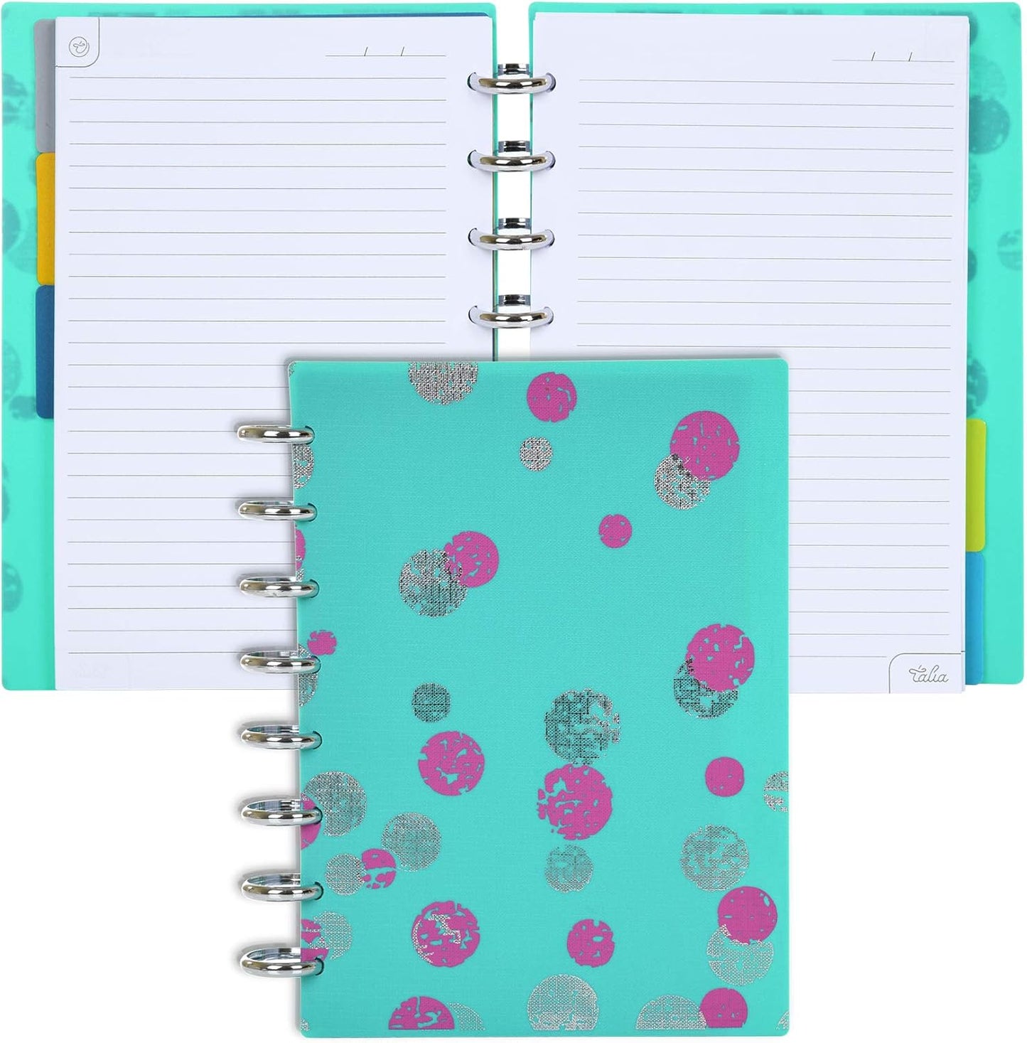 Talia Discbound Notebooks, Planner, Customizable, (yBounce Taffy w/Silver Discs, Junior (5.5in x 8.5in))