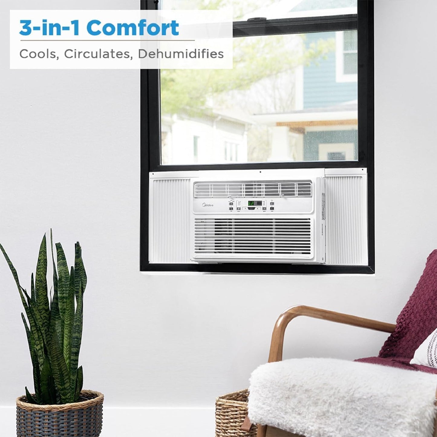 Midea MAW08R1BWT EasyCool 8,000 BTU Window Air Conditioner, Fan-Cools, Circulates and Dehumidifies up to 350 Sq Ft, Reusable Filter, LCD Remote Control, White