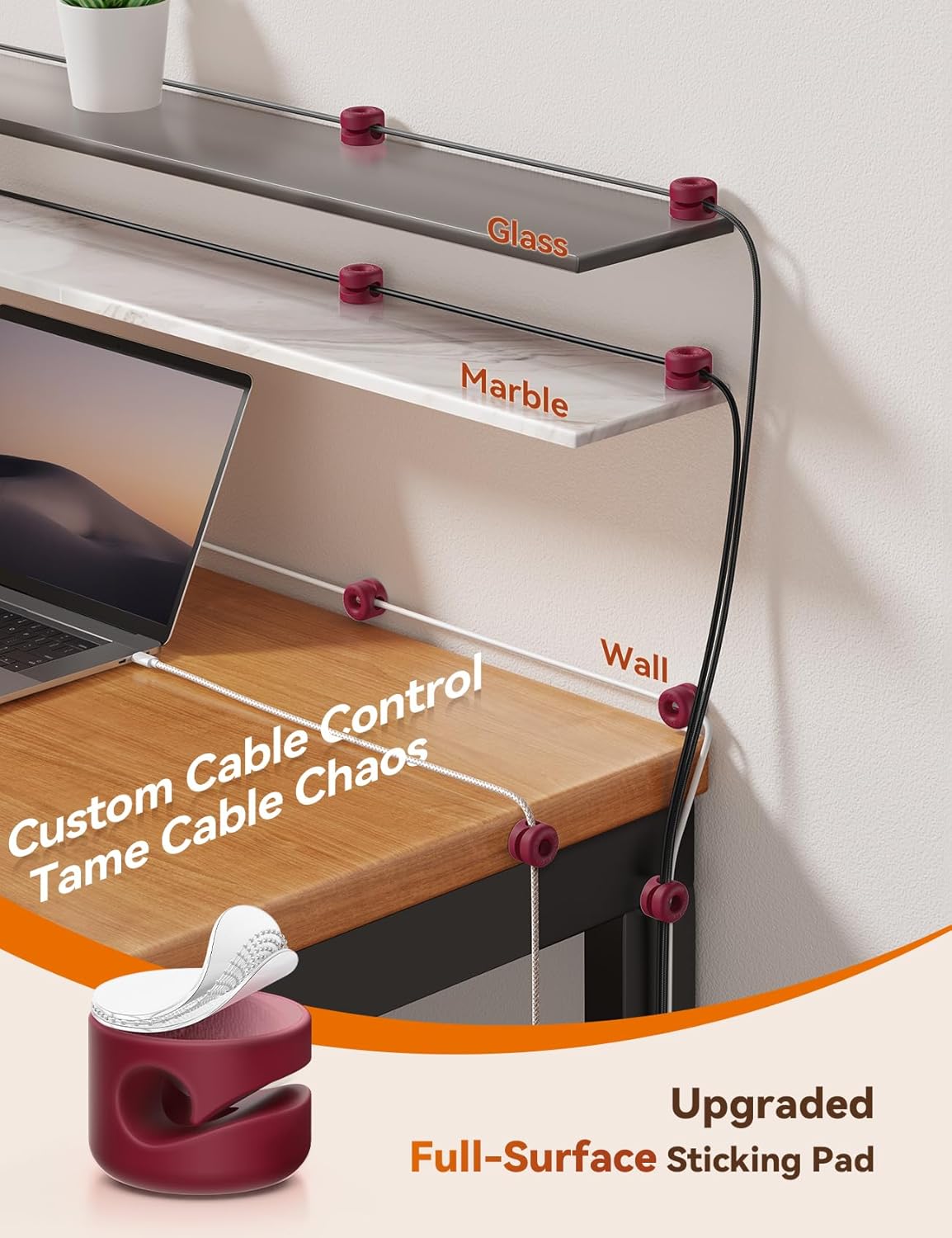 8Pack Cord Organizer JOYROOM Silicone Cable Clips [1s Side-Snap Lock] Desktop Cable Management, Adhesive Phone Charger Wire Keeper for Nightstand Office Workspaces Desk Organization Home Accessories