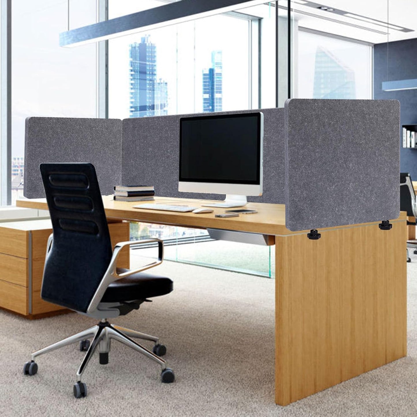 Clamp-On Office Partition, Privacy Panel for Desk, Sound Absorbing Cubicle Desk Divider, Three-Side Panel, 59 X 24 X 24 / Gray