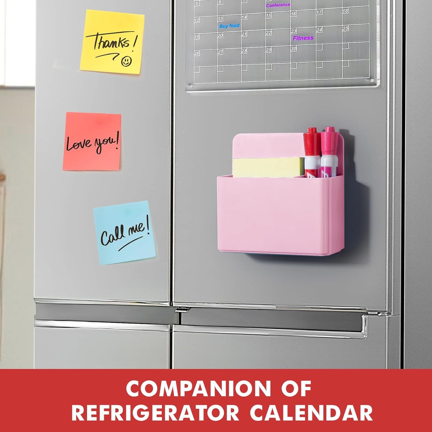 BEYGORM 2 Pack Plastics Magnetic Pen Holder for Refrigerator, Dry Erase Marker Holder for Whiteboard，Magnet School Locker Organizer Accessories, Pencil Cup, Pen Caddy, Classroom Organization(Pink)