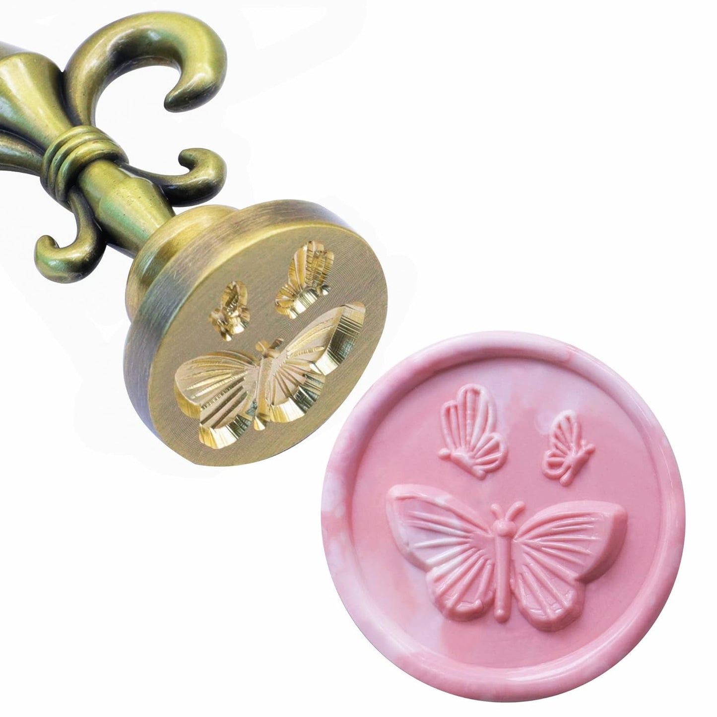 SWANGSA 3D Butterfly Wax Seal Stamp, Vintage Electroplated Bronze Flower Handle Sealing Stamp for Wedding Party Invitations Gift Idea Decoration