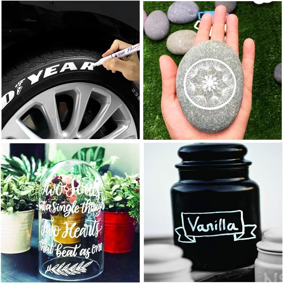 TFIVE Permanent Paint Marker Pens - 2 Pack Black & White Oil Based Marker Pen, Medium Tip, Waterproof & Quick Dry, for Office, Art, Rock Painting, Ceramic, Glass, Wood, Plastic, Metal, Canvas