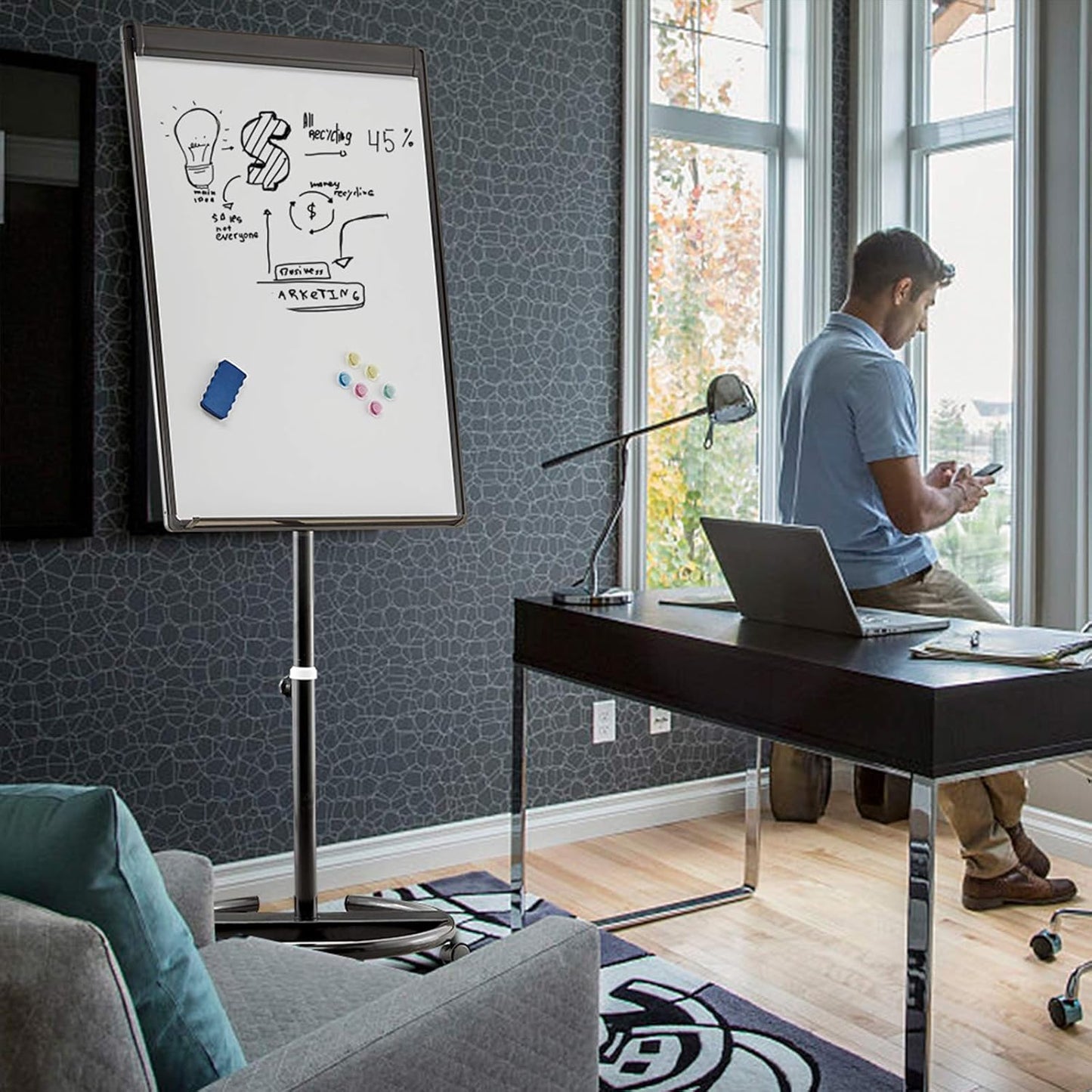 maxtek Mobile Dry Erase Board – 40x28 inches Magnetic Portable Whiteboard Stand Easel White Board Flipchart Easel Board with 25 Sheets Paper Pad