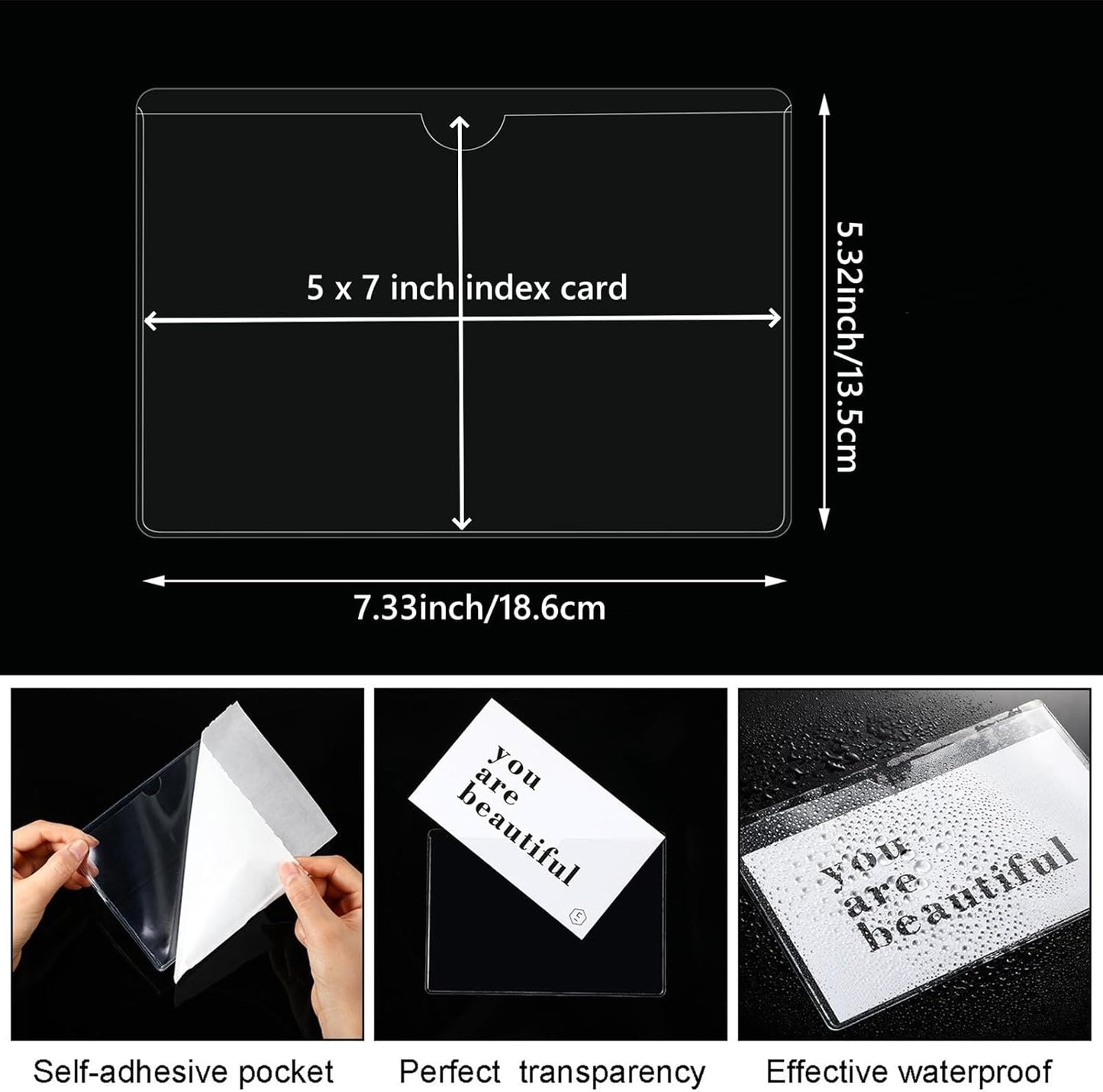 Chinco 30 Pcs Self Adhesive Pockets, Bin Labels for Storage Bins, Clear Pocket Label Sleeves, Plastic Index Card Holder with Top Open for Organizing Bins Box Drawer(5 x 7 Inch)