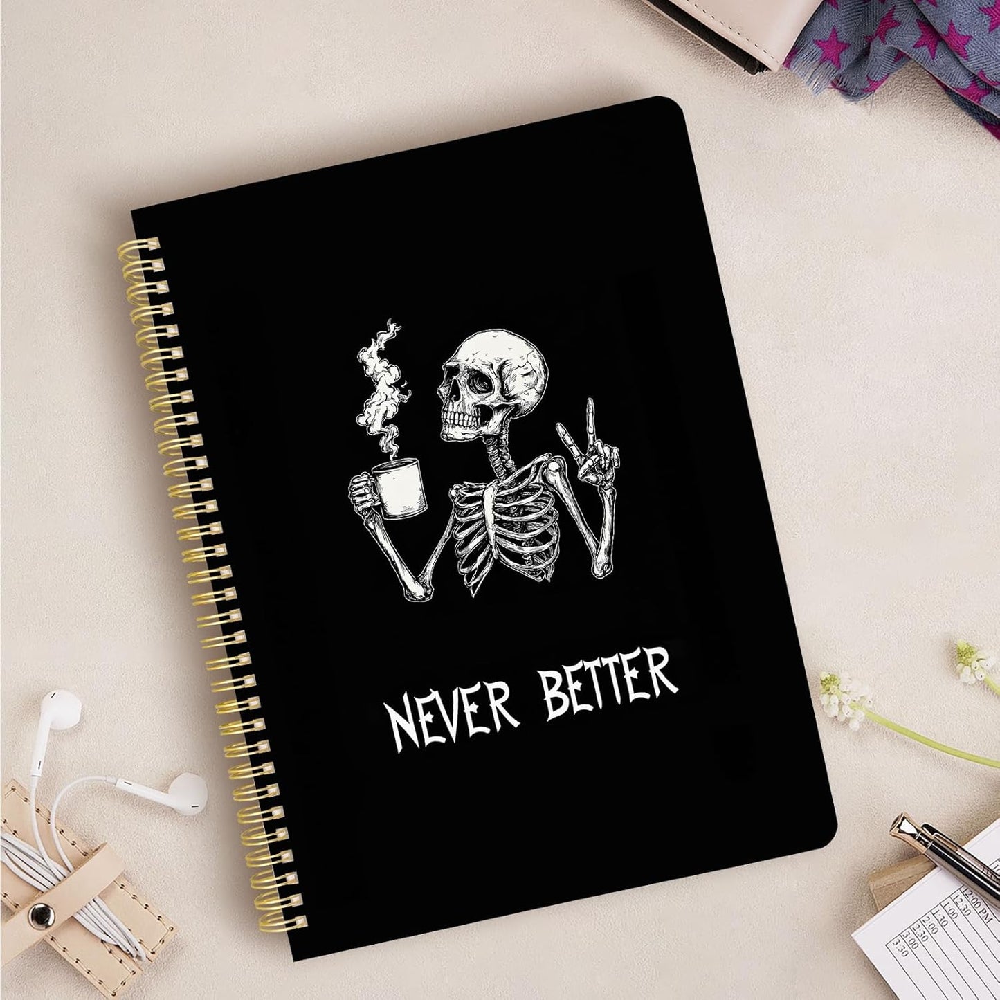 Cute Spiral Notebook journal A4 Aesthetic Pretty Design for Women Girls Kawaii with Pocket, 8.5 x 11 inch, Graph, Skeleton