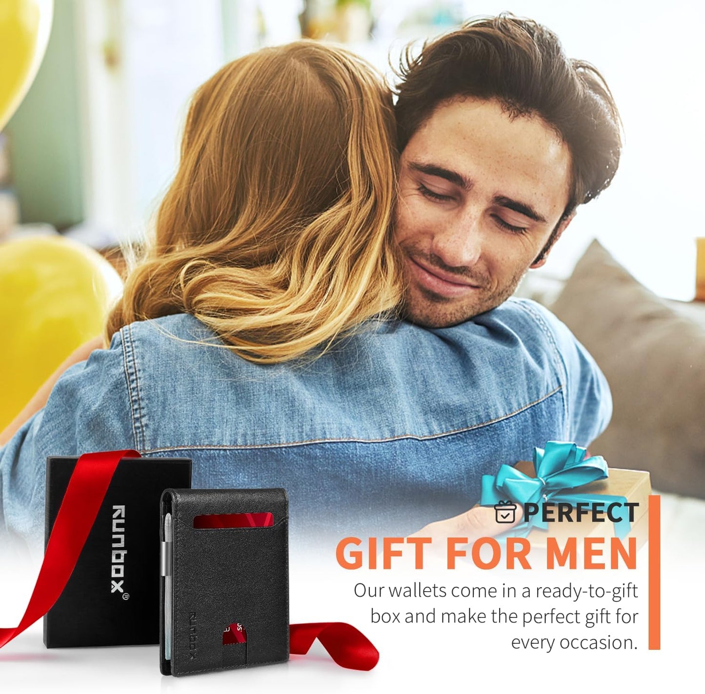 RUNBOX Slim Wallets for Men - Leather Money Clip Mens Wallet - RFID Blocking Front Pocket Bifold Wallet - Thin Credit Card Holder with Gift Box