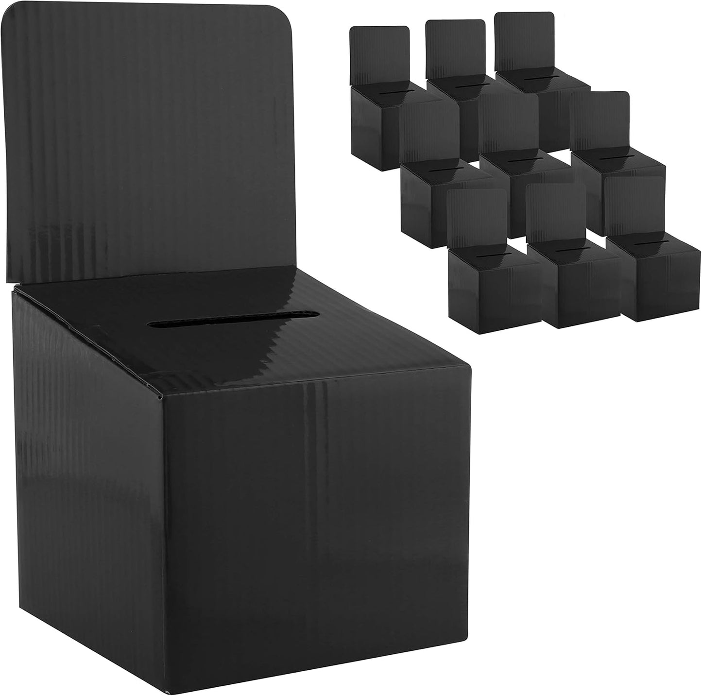 My Charity Boxes Raffle Ticket Donation Collection Ballot Box Reusable Sturdy thick Cardboard with Slot comment Suggestion Box With Removable Header 6H x 6W x 6D, Display area 6H x 6W(Black10 pack)
