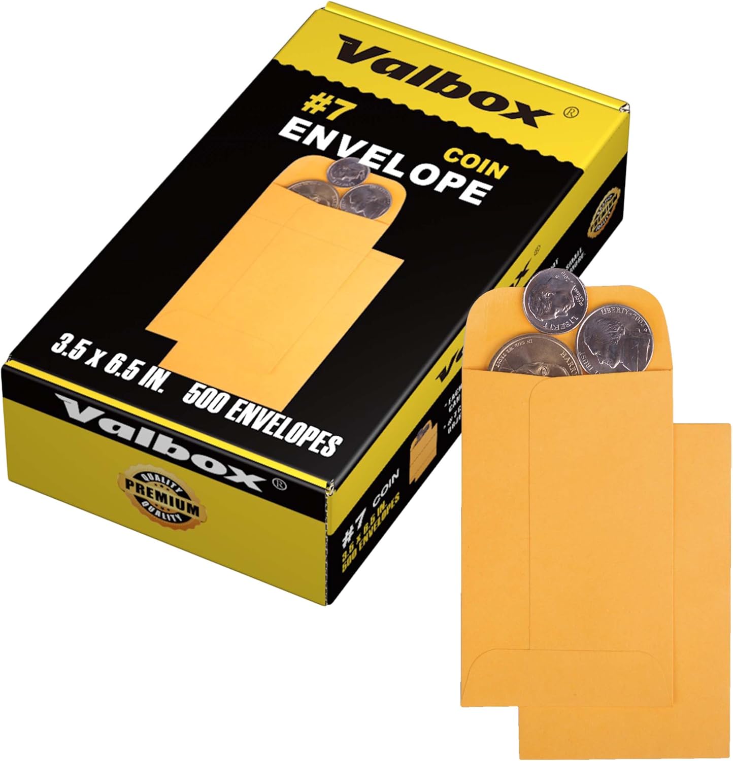 ValBox #7 Coin Envelopes 3.5x6.5 Seed Envelope with Gummed Flap for Home, Garden or Office Use, Brown Kraft Small Parts Envelopes 500 per Box