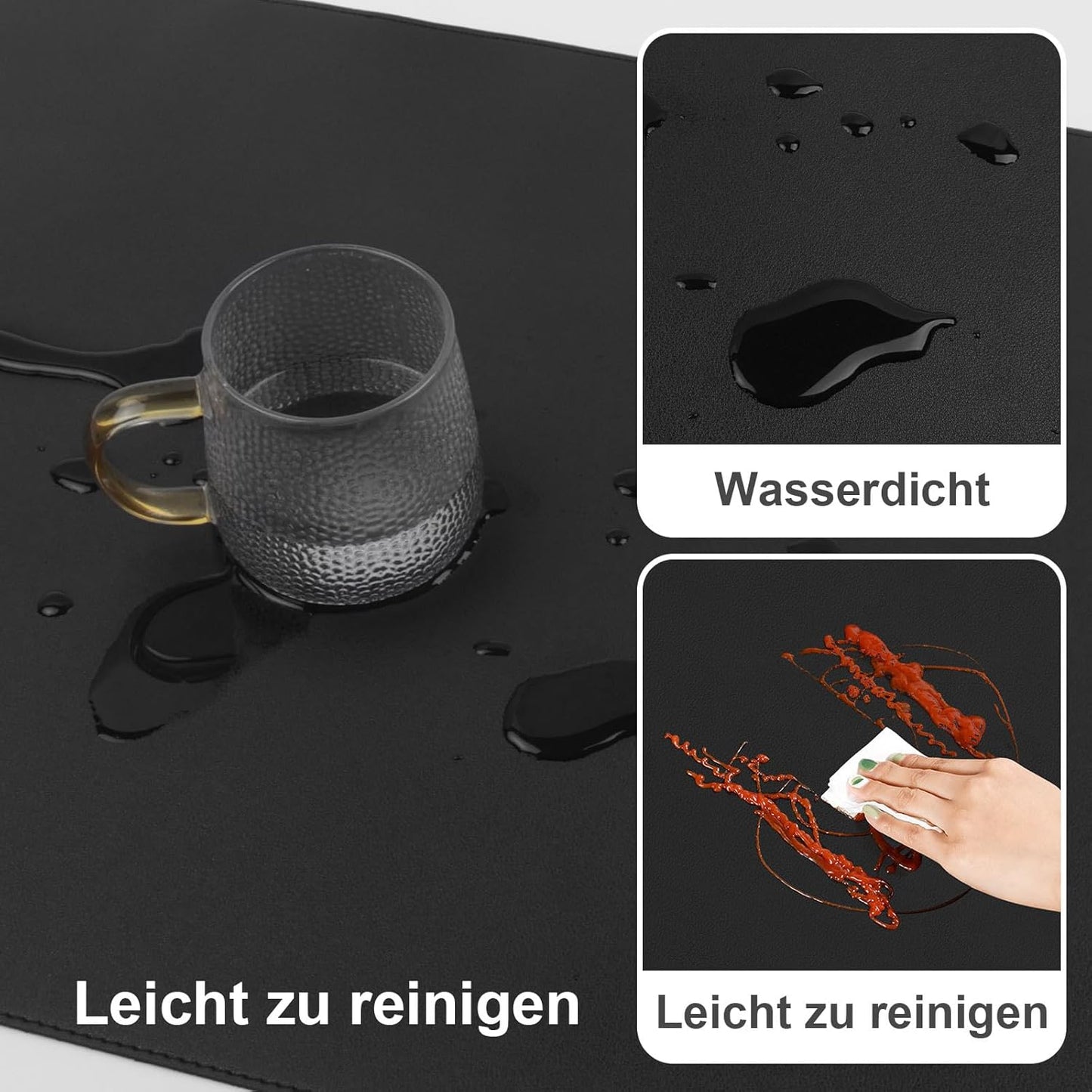 DAWNTREES Desk Mat Protector,PU Leather Desk Pad,Non Slip, Large Mouse Pad and Keyboard Mat, Waterproof Writing Pad for Office and Home (Black,35.5''x16.9'')