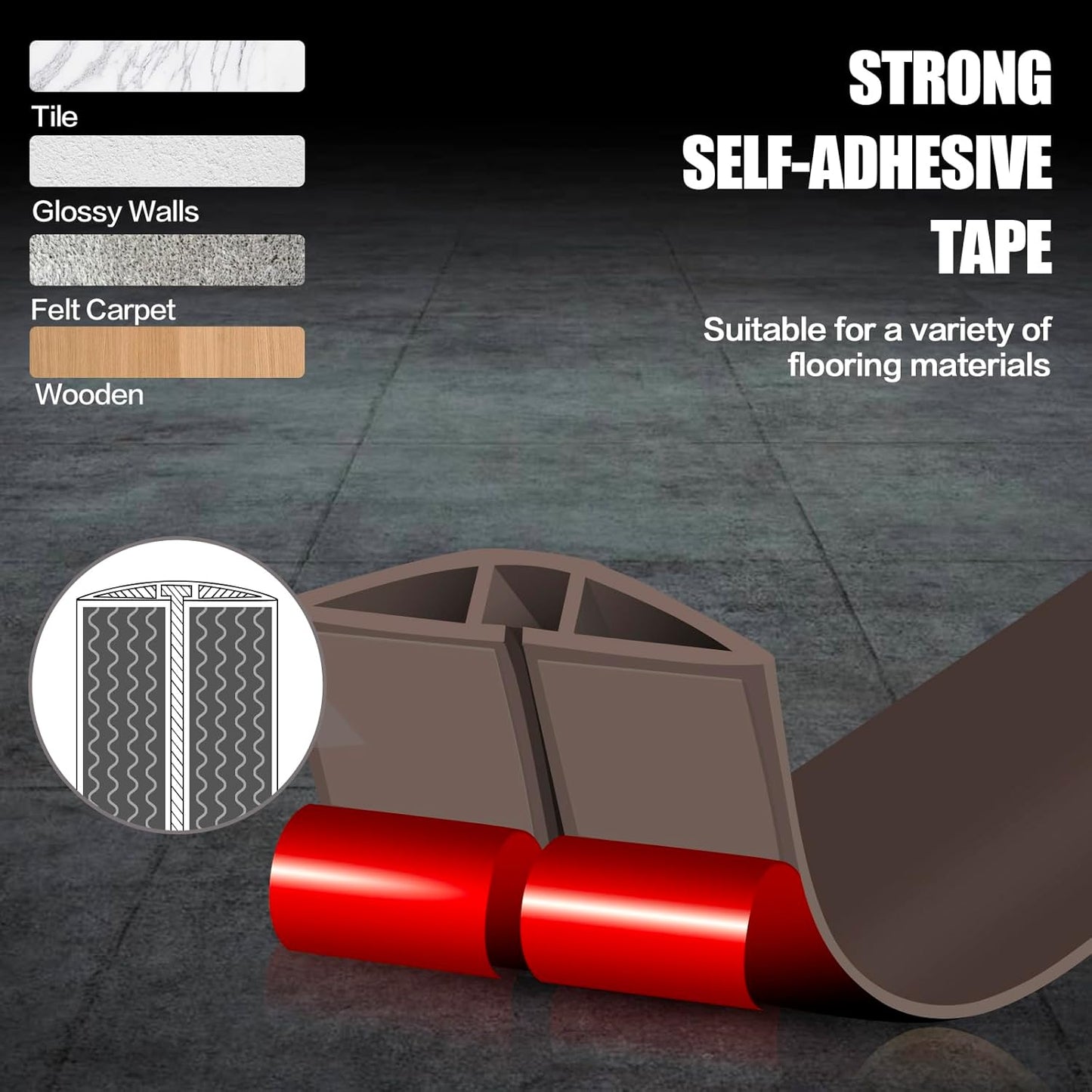 Floor Cord Cover Cable Cavity Self Adhesive Cord Hider Floor 10FT Floor Cable Management Power Cord Protector Floor Electric Cord Covers for Offices, Gym, Exhibitions (CoffeeBrown, 0.78" x 10')