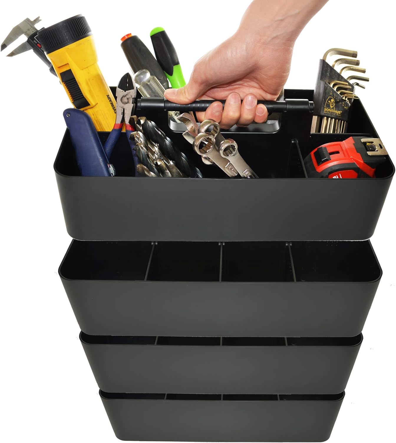 -Large Portable Caddy, DIY Dividers, 8 Compartments, School Office Supplies Home Business Organizer,Portable Basket with Handle Storage Organizer Modern Made in USA (4 PACK, Black)