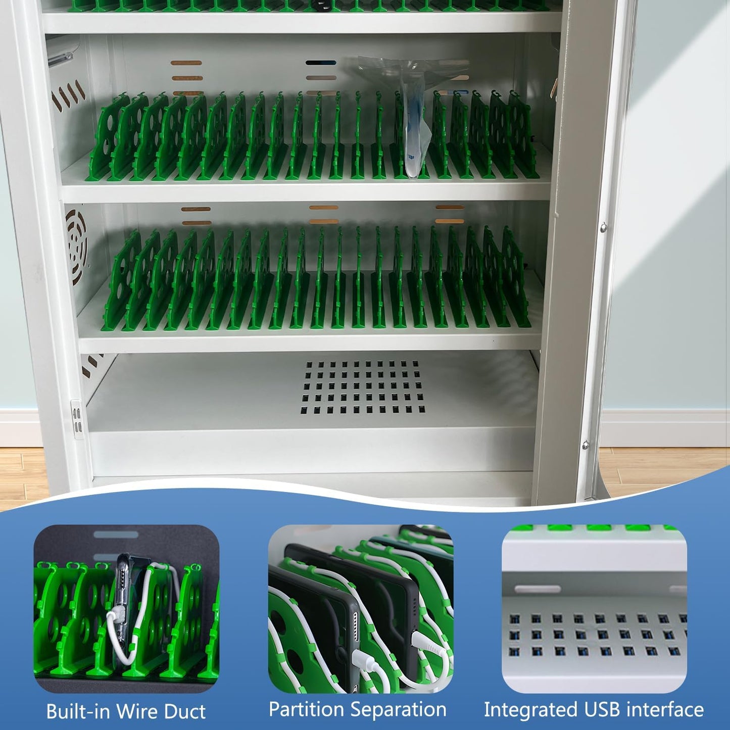 Mobile Charging Cabinet for Cell Phone, 50 Device Charging Station, USB Charging Cart Locker, with Wheels & Combination Lock, Secure Phone Storage Cabinet (50Slots)