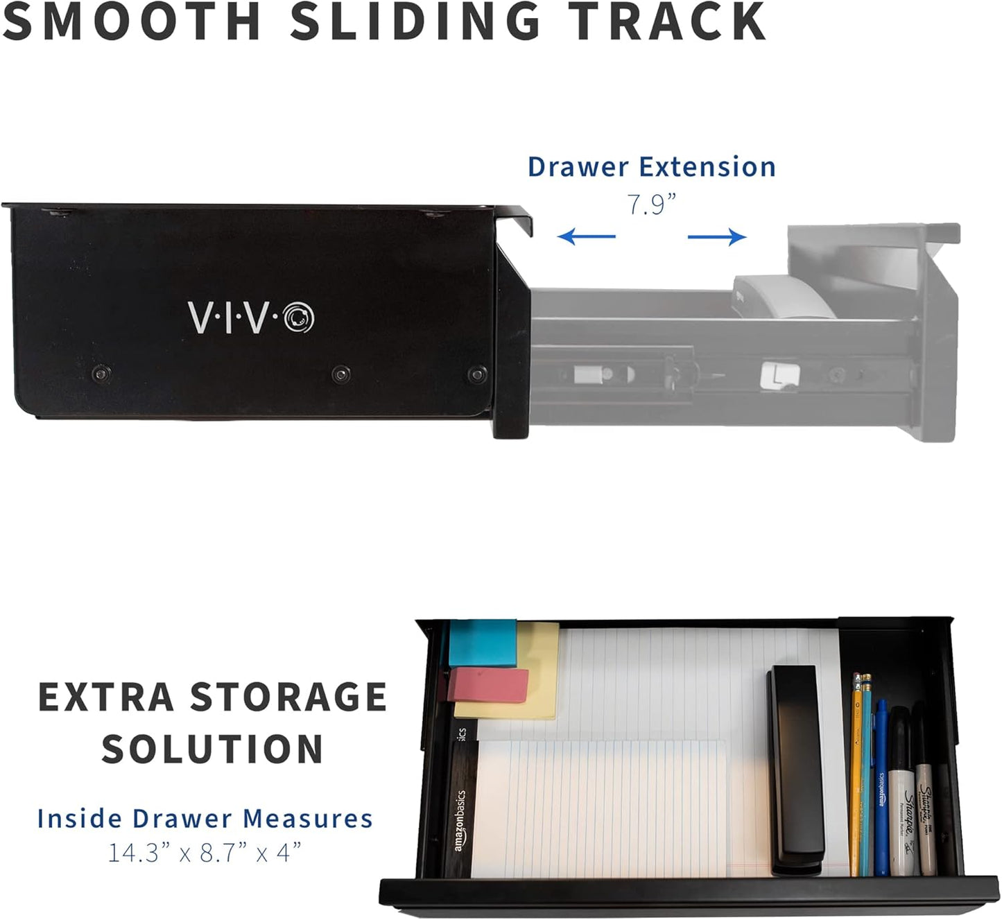 VIVO 16 inch Under Desk Slide Out Drawer without Shell, Home Office Storage Organizer, Black, DESK-AC03A-B