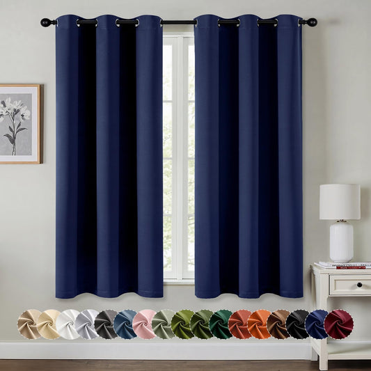 MIULEE Navy Blue Blackout Curtains - Bedroom Window Treatment Curtains Thermal Insulated Room Darkening Drapes for Living Room Kitchen Grommet Top Light Blocking Drapery, 40 x 54 Inches Long, 2 Panels