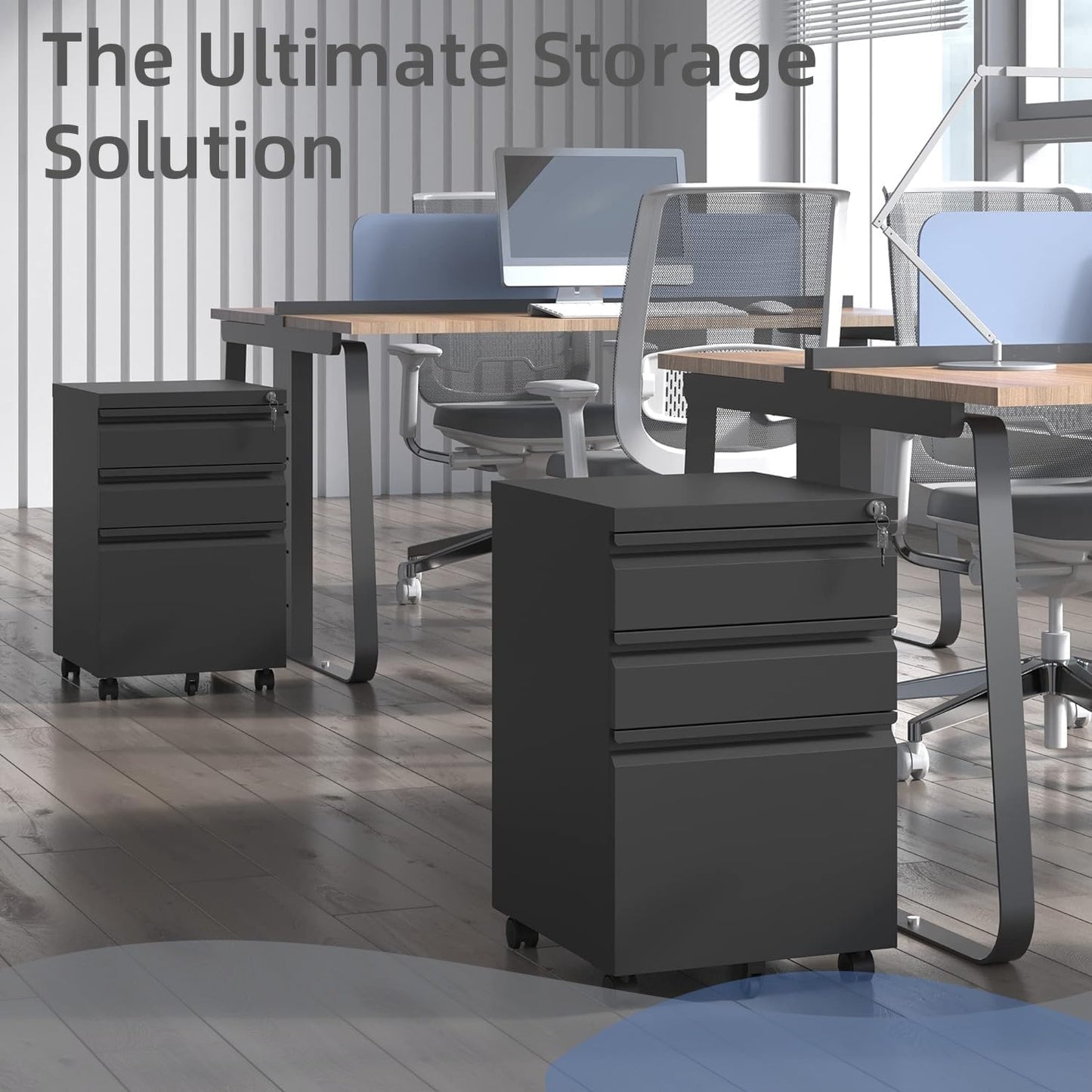 Filing Cabinets for Home Office, Mobile File Cabinet with Lock, 3 Drawer Filing Cabinet for A4/Letter/Legal Size Folder, Fully Assembled Except Casters, Matte Black