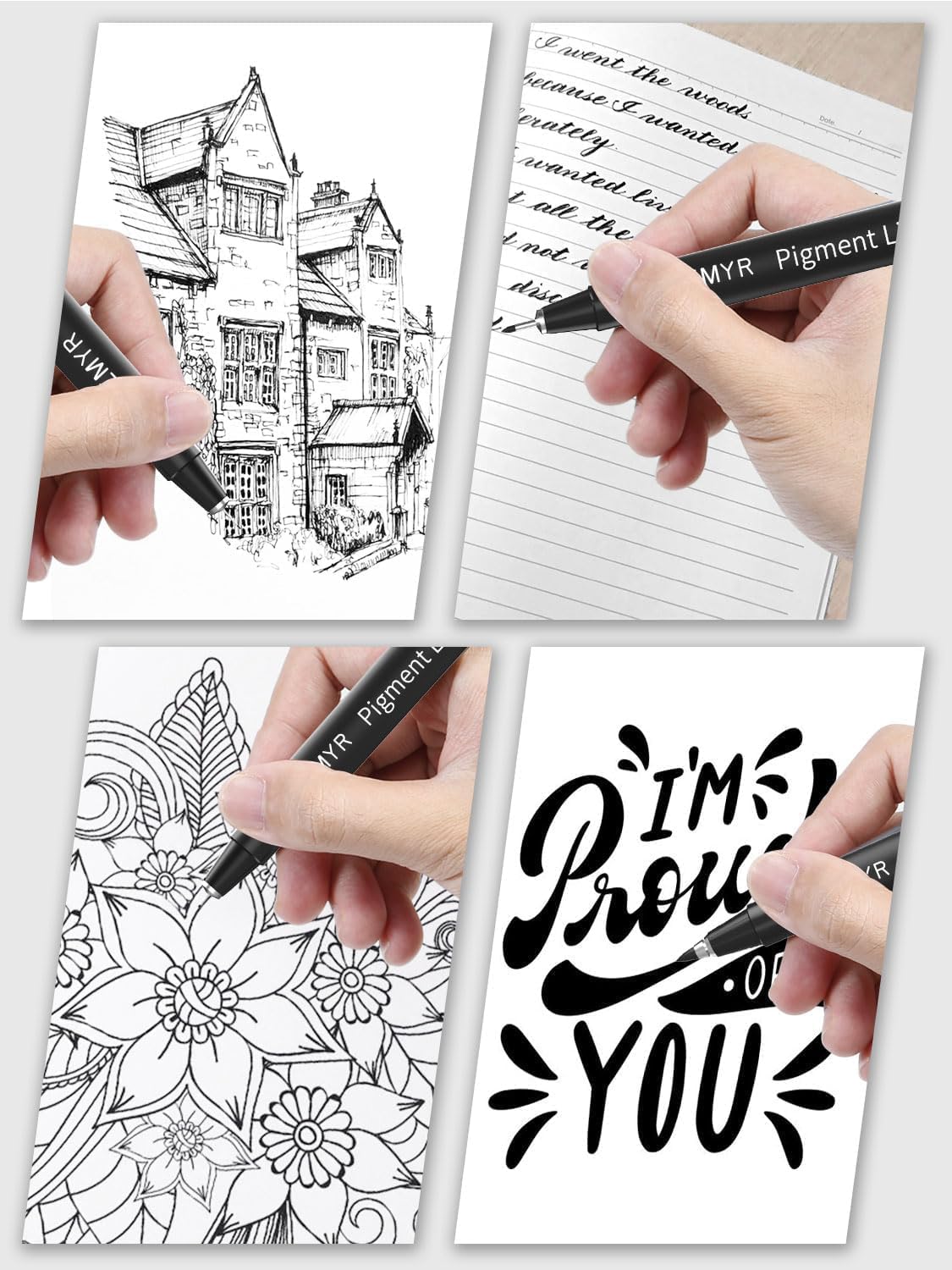 4 Micro Fine liner Drawing Art Pens Calligraphy Pens: BR Size Black Art supplies Waterproof Archival Black Ink Markers For Artists,Use for Professional Watercolor,Sketching