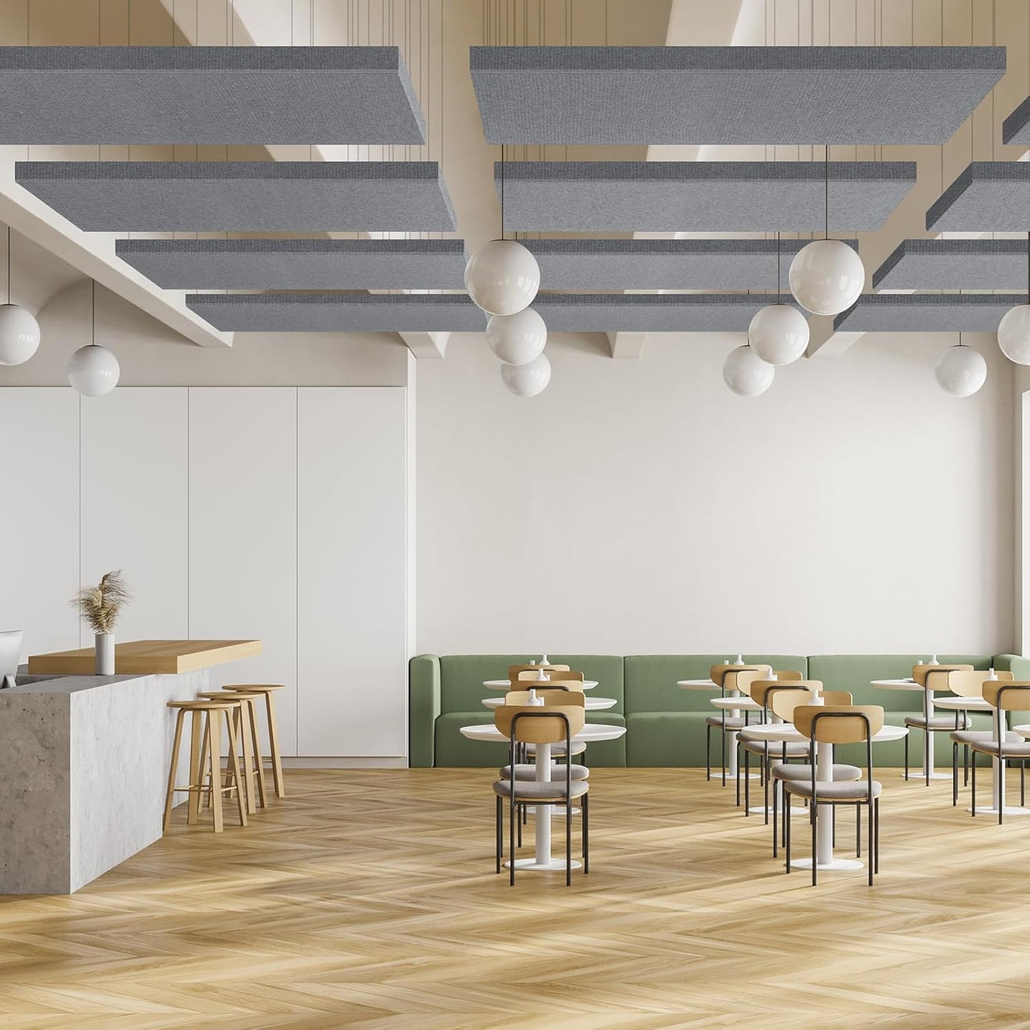 2” Thick Acoustic Panels with Hanging Brackets to the Wall, 2 PCS 47.2” x 11.8” Fiberglass Sound Absorbing Panels for Home Theater Church Office Wall or Ceiling, Light Grey