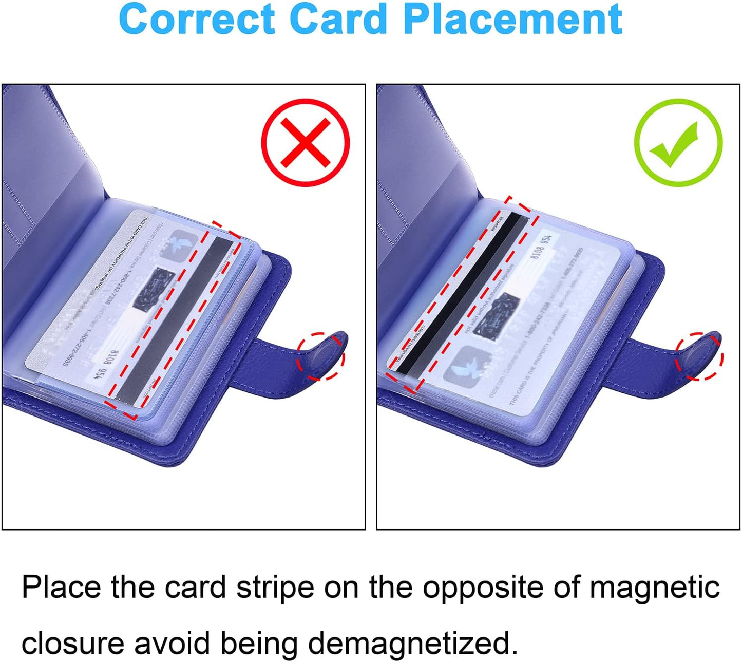 Wisdompro Credit Card Holder, PU Leather Slim RFID Blocking Debit Card Protector Wallet Organizer Case with Magnetic Shut (Build in 20 Card Slot & 7 Small Cells for Memory Cards)-Vertical Blue