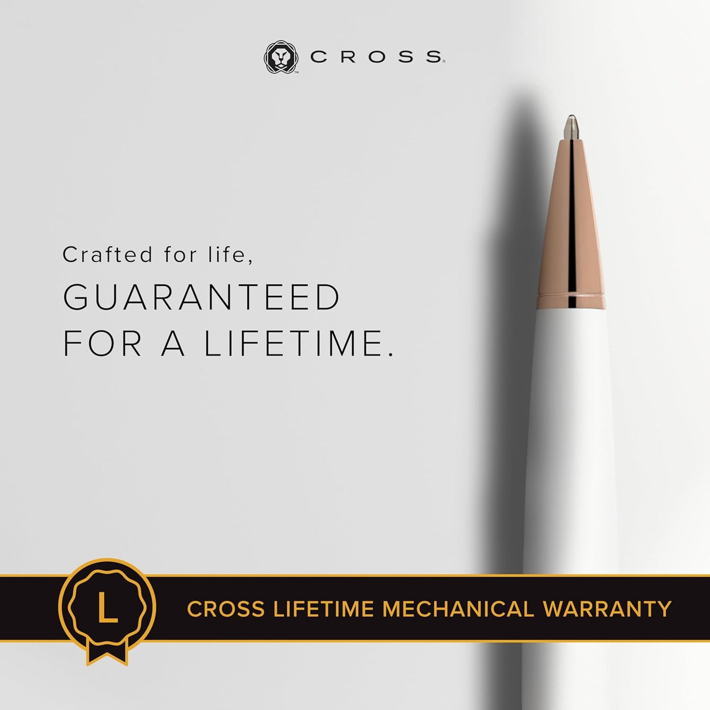 Cross Bailey Refillable Ballpoint Pen Presented in a Premium Gift Box - Medium Point, Black Ink, White & Rose Gold