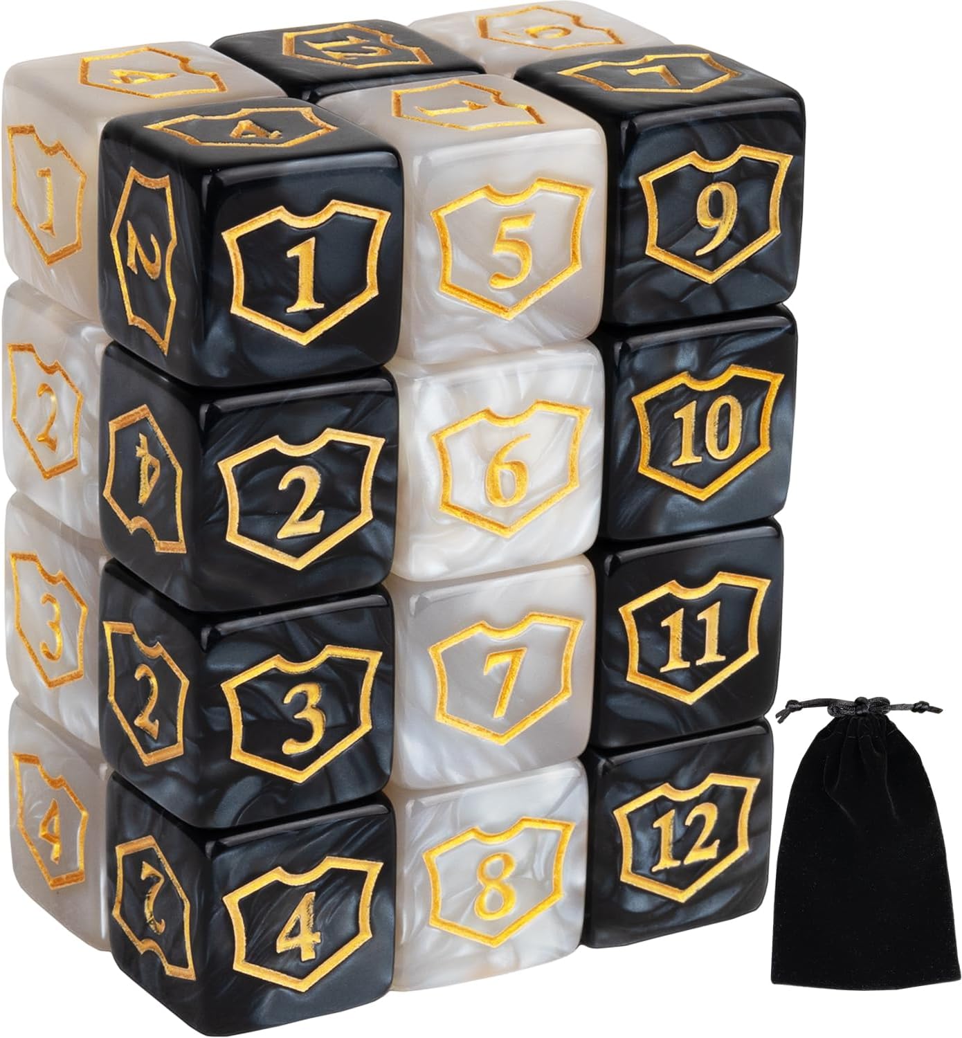 24 Pieces MTG Dice Counters Shield D6 Dice Set Loyalty Life Counter Magic Buff Tokens Compatible with MTG, TCG, Card Games Accessories