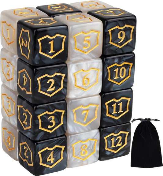 24 Pieces MTG Dice Counters Shield D6 Dice Set Loyalty Life Counter Magic Buff Tokens Compatible with MTG, TCG, Card Games Accessories