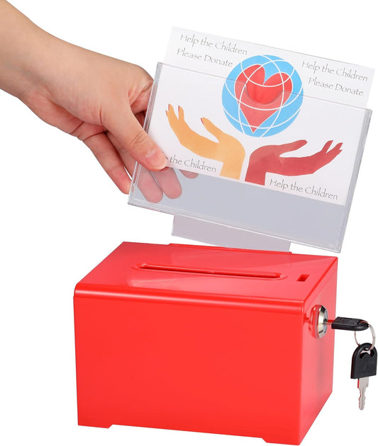 Adir Suggestion Box with Slot and Lock – Acrylic Donation Box for Fundraising, Drawing Box for Raffle, Funraiser Box, Tip Box with Lock - 6.25x4.5x 4 Inches voting box with slot and Sign Holder