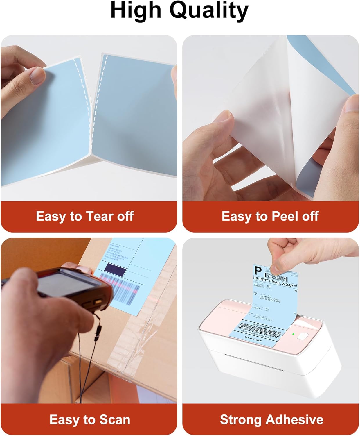 Phomemo 4x6 Thermal Labels for Shipping Label Printer - 500PCS Blue Mailing Labels - 4x6 Direct Thermal Label Fanfold Compatible with Rollo,MUNBYN,JADENS,POLONO,Nelko - Water/Oilproof - NO BPA/BPS