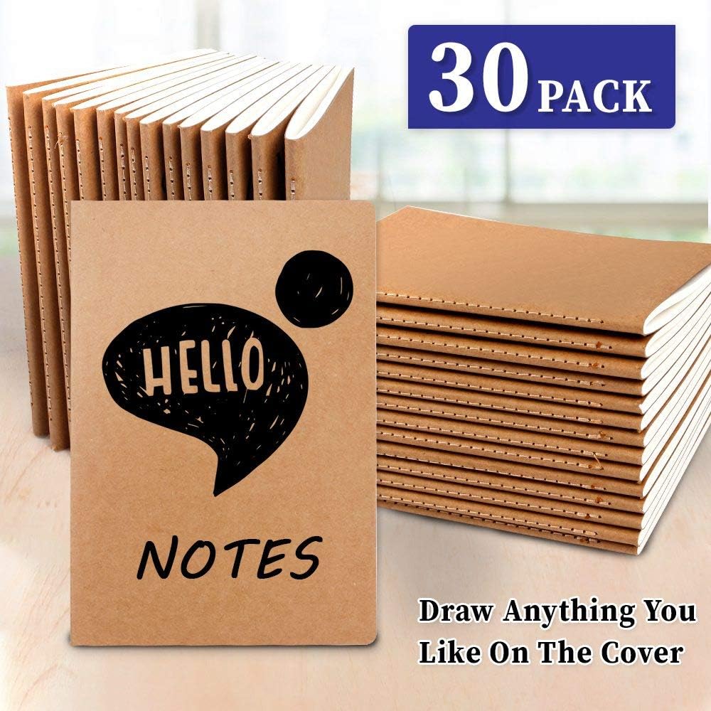 feela 30 Pack Kraft Notebooks, A5 60 Lined Pages Notebooks and Journals for Women Girls Students Making Plans Writing Memos Office School Supplies, 8.3 X 5.5 in