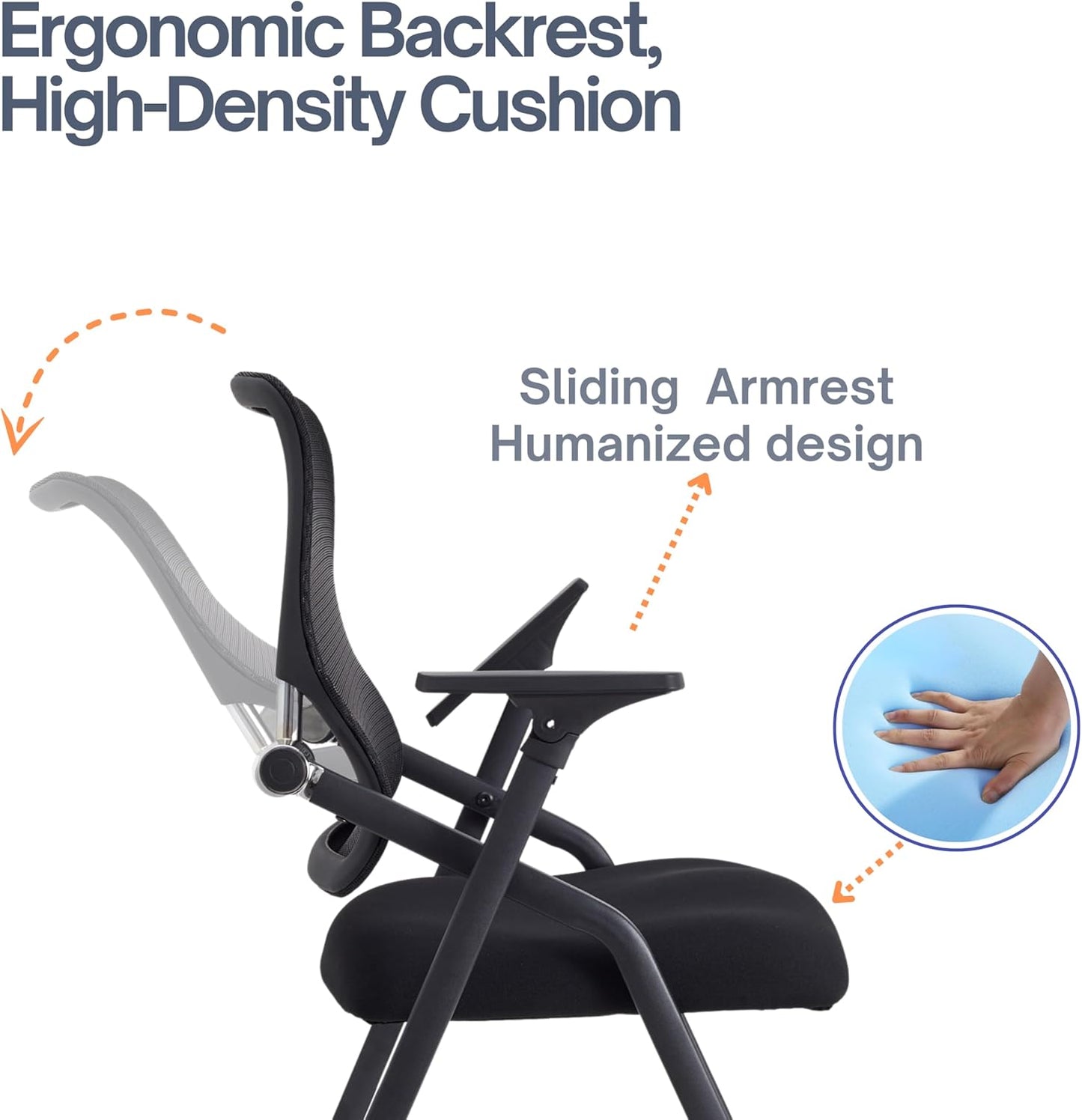 Updated Conference Room Chairs, Folding Office Desk Chair with Lumbar Support and Sliding Armrest with Casters, Stackable Office Guest Chairs & Reception Chairs, 1 Pack Black