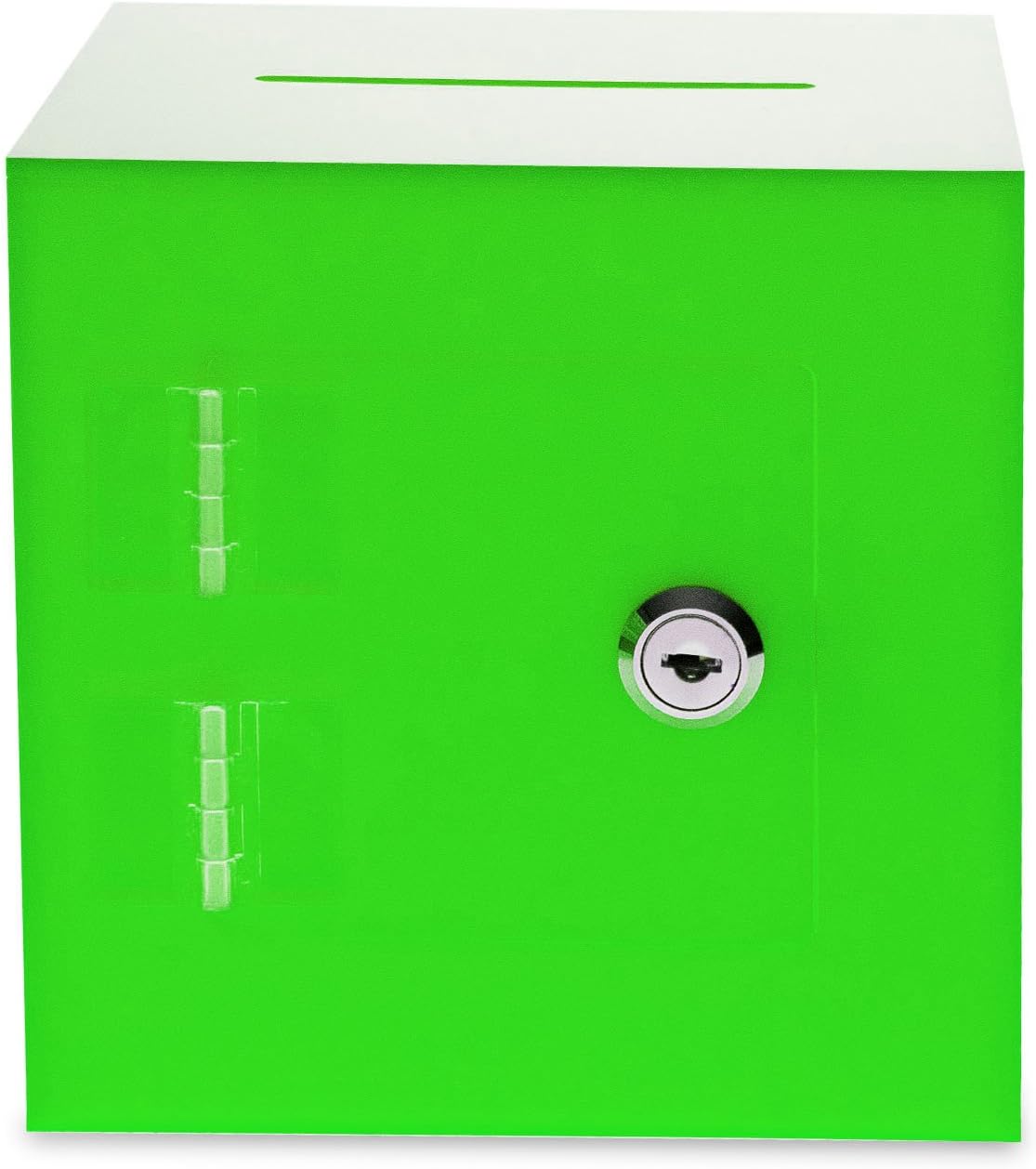 Source One Premium Acrylic Cube Donation Box with Deluxe Rear Open Door and Cam Lock Suggestion Box (8 Inch, Green)