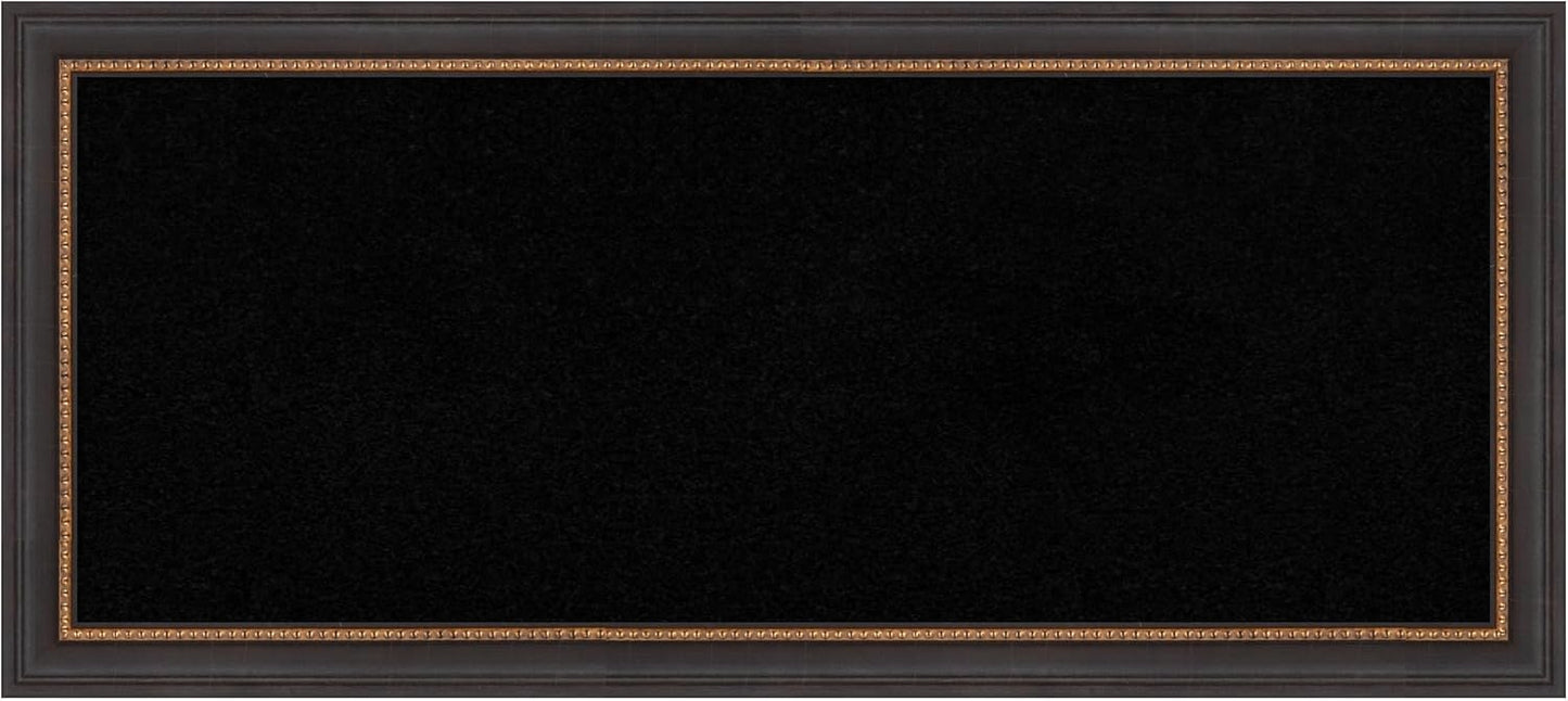 Amanti Art Black Cork Board for Wall, 15x33 Vision Board with Black Wood Frame, Medium Corkboard Office Decor for Home Organization, Traditional Corkboard Pinboard to Display Items for Home