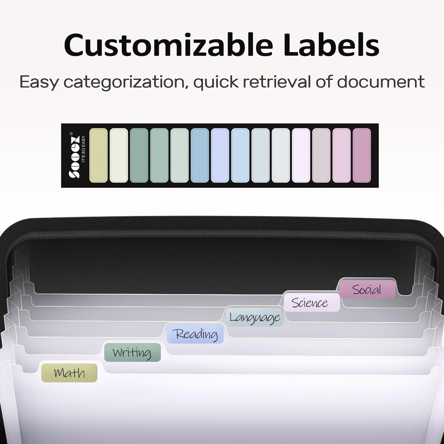 Sooez 7 Pockets Accordion File Organizer, Zipper Expanding File Folder, Heavy Duty Folder Organizer, Sleek Letter Size Accordion Folder, Portable Expandable File Folder for Documents, Sky Blue