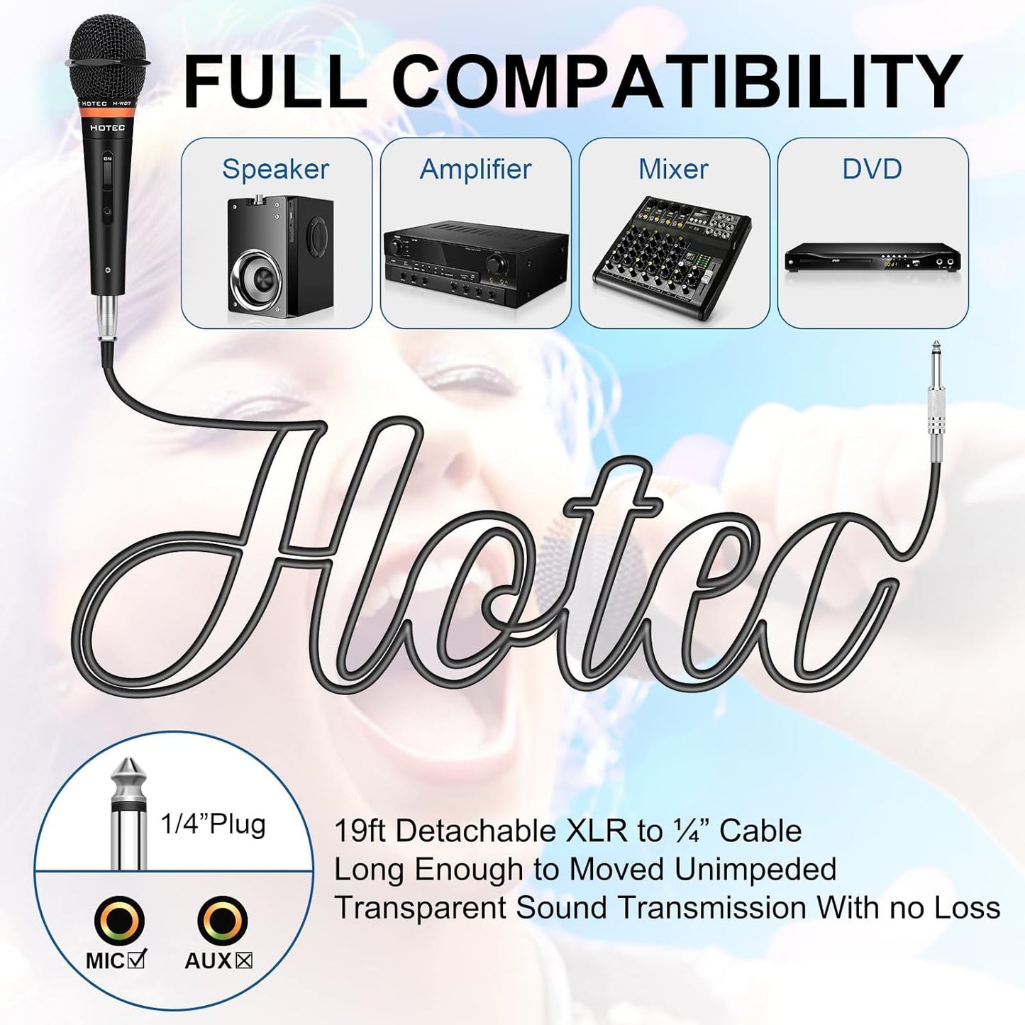 HOTEC Premium Wired Vocal Dynamic Handheld Microphones - Includes 19ft Detachable XLR Cable and ON/Off Switch - 2 Pack, Metal Black