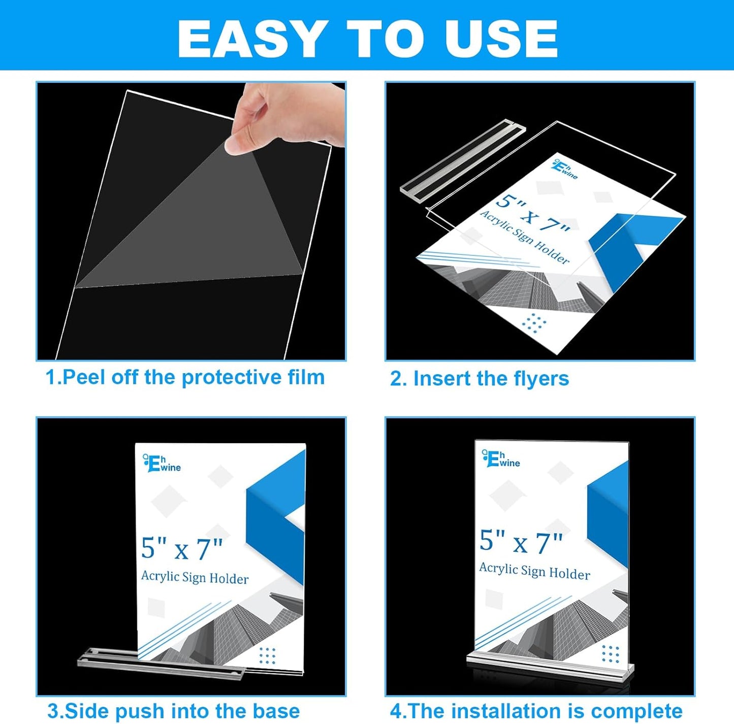 EHWINE 16 Pack Acrylic Sign Holders - 5 x 7, Double-Sided Stand Up Table Top Sign Holders, Clear Acrylic Picture Frame Menu Flyer Paper Display Stand for Office Business Store Wedding Party