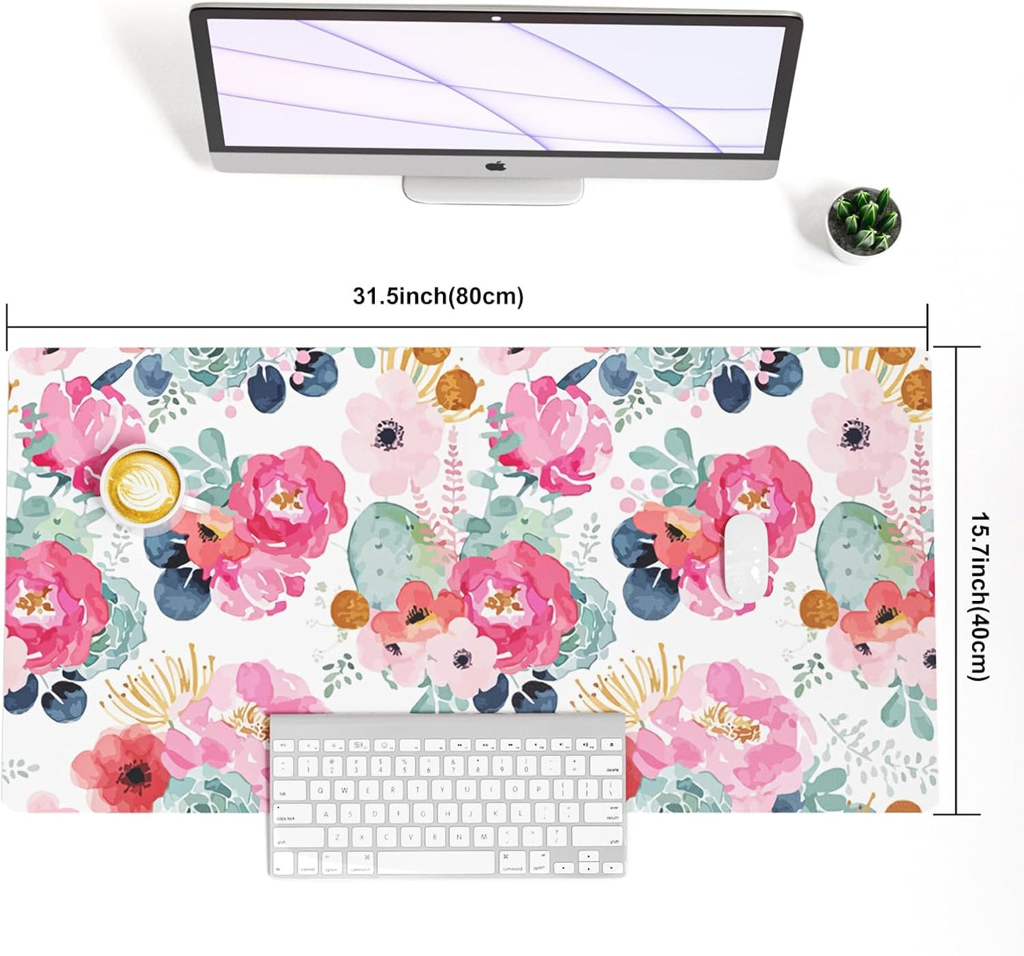 QIYI Large Mouse Pad, Pink Floral Desk Mat for Desktop, Women Girls PU Leather Waterproof Gaming Mousepad, Computer Laptop Desk Accessories Protector Writing Pads for School Office Home 31.5" x 15.7"