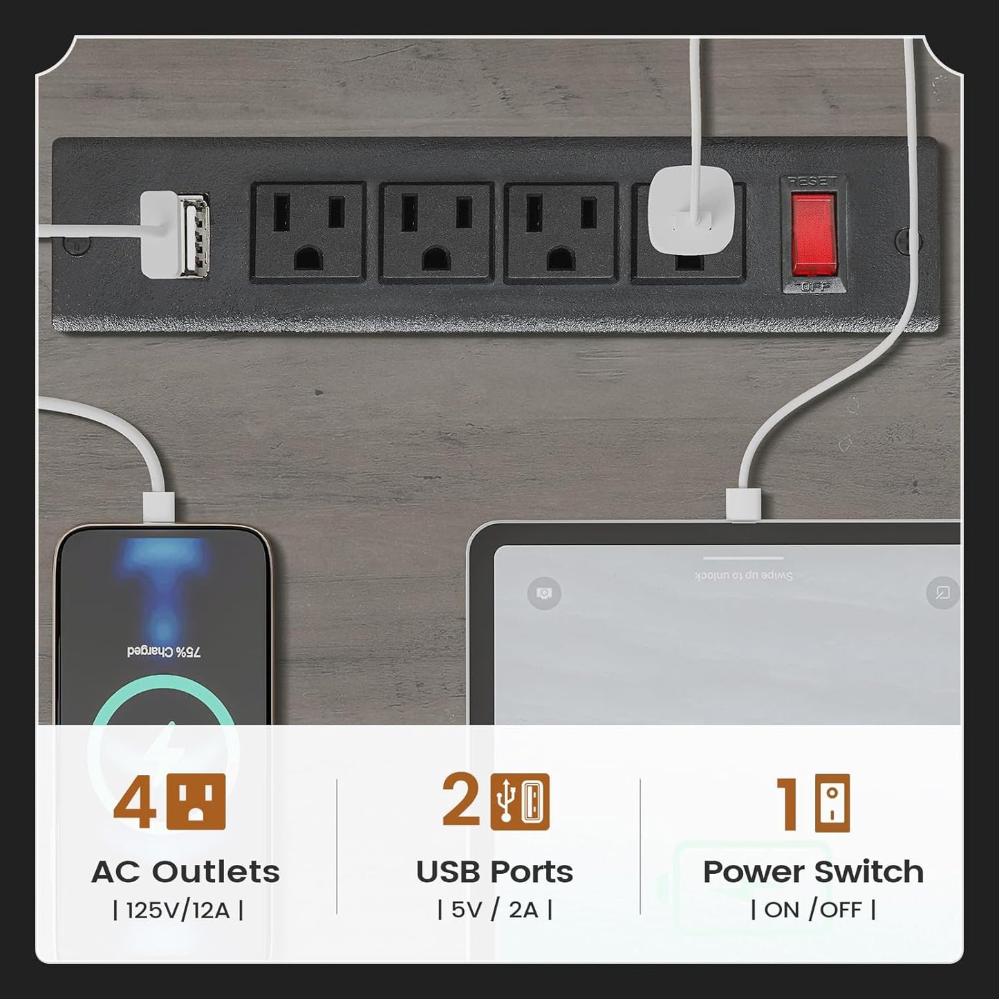 SEDETA Executive Office Desk with 3 Drawers, Farmhouse 55" Computer Desk with Storage File Drawers & Power Outlet for Home Office, Grey