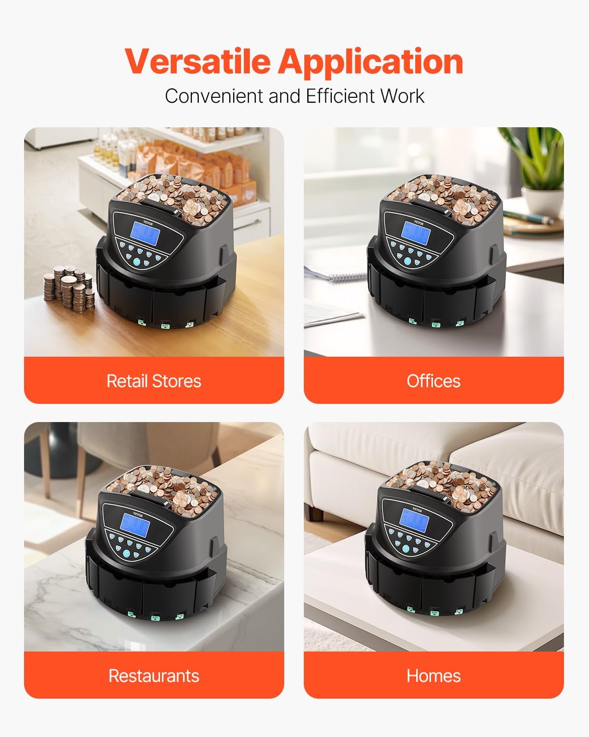 VEVOR Upgraded Coin Counter & Sorter, Coin Sorter and Wrapper Machine with Intuitive Display, Change Counter for USD Coins 1￠ 5￠ 10￠ 25￠ $1, Sorts up to 300 Coins/Min, with 5 Coin Tubes and 5 Trays