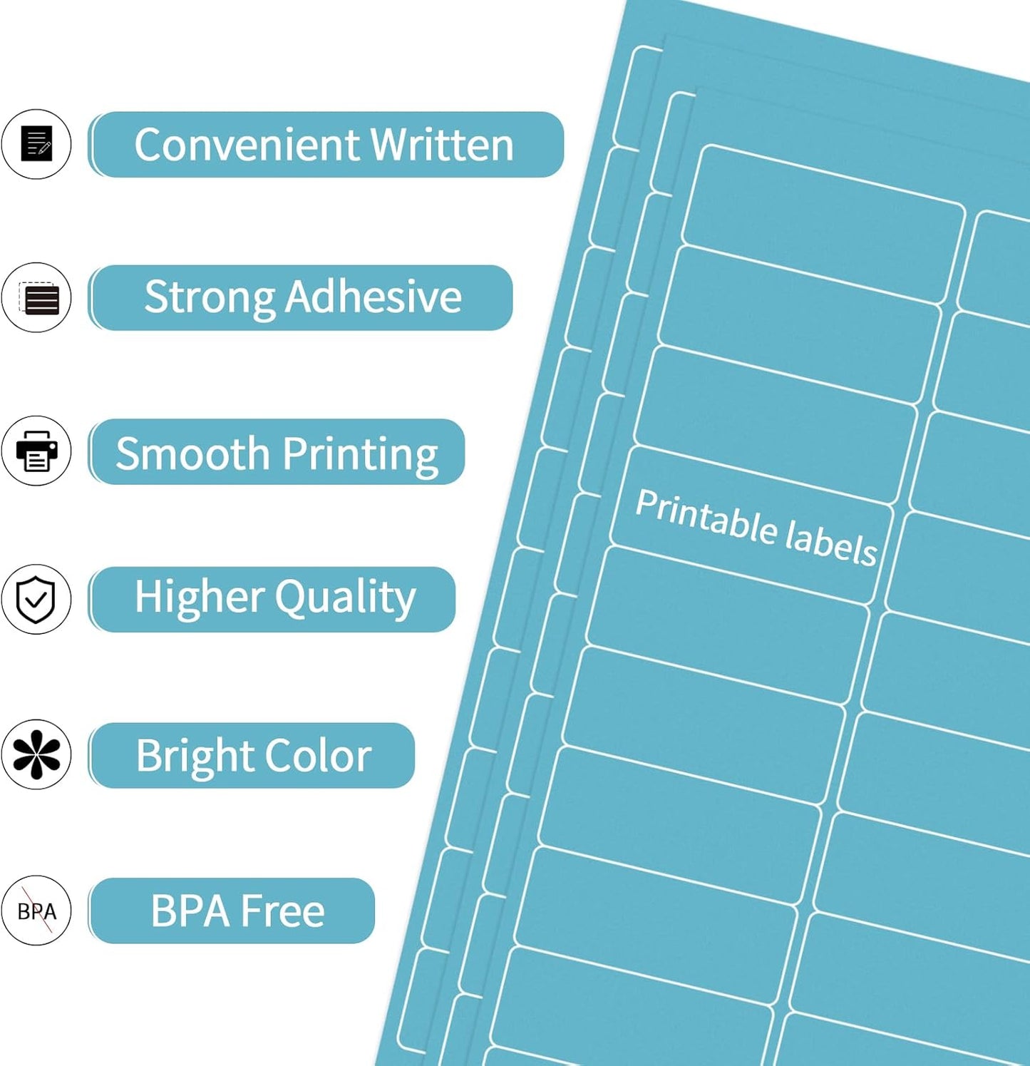 -1" x 2-5/8" Address Labels- Neon Color Stickers for Laser/Inkjet Printer mailing Labels 8.5"×11"-Lake Blue