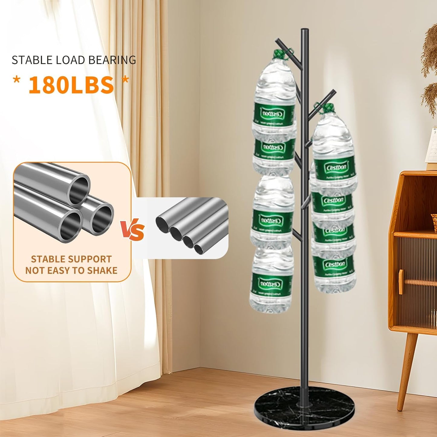 Metal Modern Coat Rack Stand, Sturdy Freestanding Coat Rack with Natural Marble Base, Black Coat Racks and Coat Hall Tree Hanger Stand for Entryway, Hallway, Office (Black Marble base)