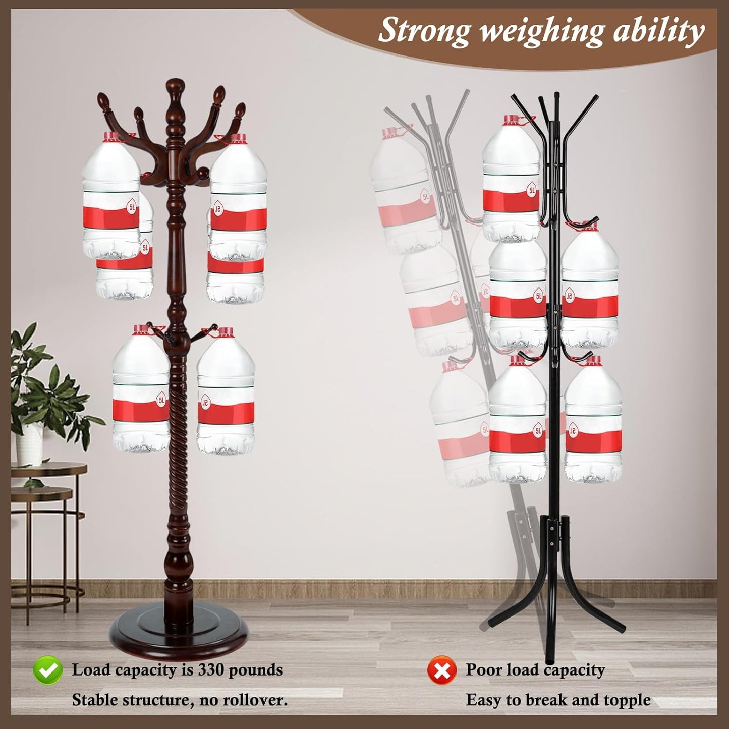 Wooden Coat Rack Freestanding, Vintage Coat Racks with Sturdy Round Base, Adjustable Height 37.40"-72.83" Entrance Coat Rack for Bedroom Living Room Entryway (Vintage Circular)