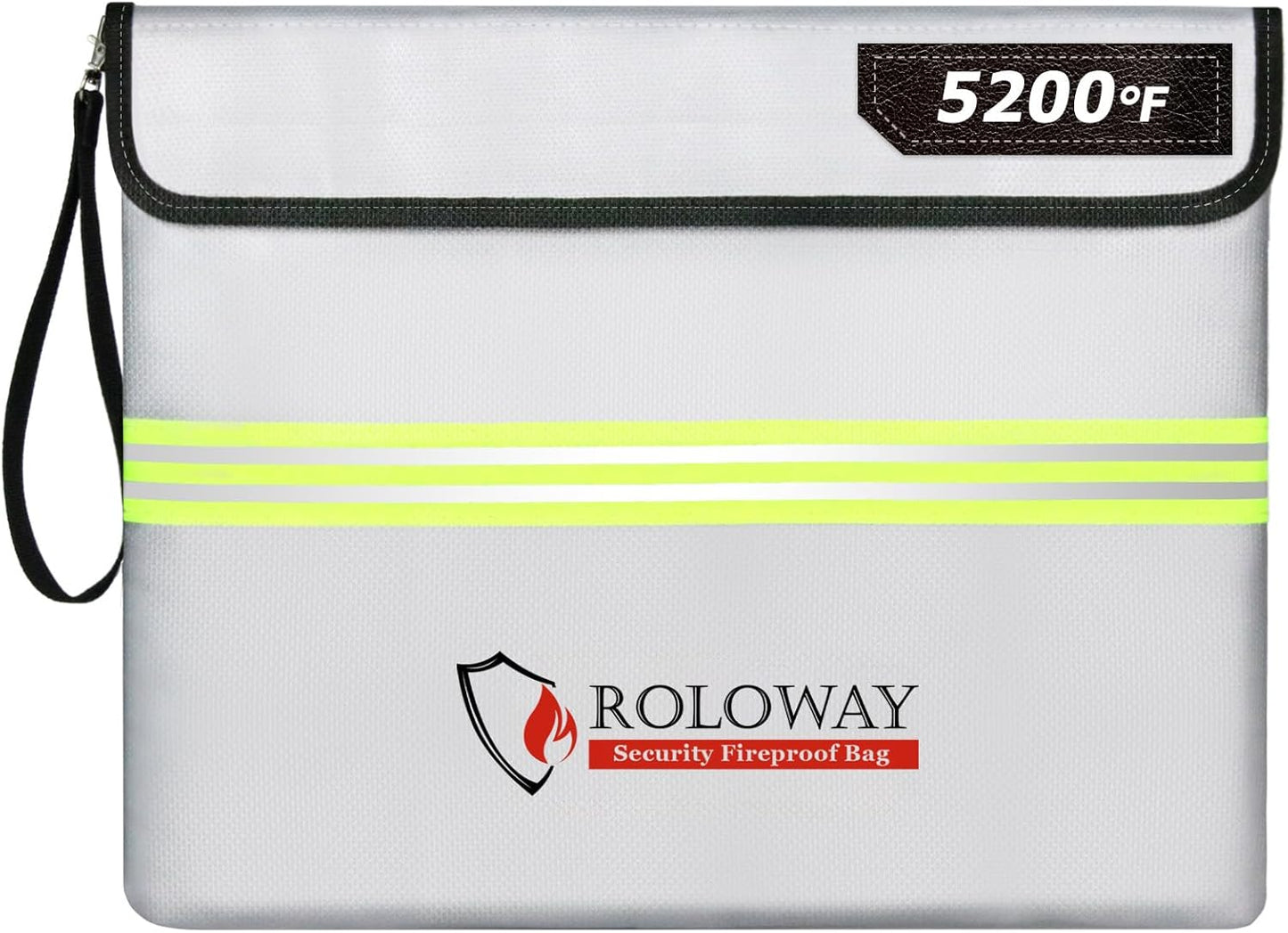ROLOWAY Fireproof Document Bag (14 x 11 inch) with 5200℉ Upgraded Aluminum Foil Layer, Fireproof Bag for Documents with Reflective Strip and Zipper (Silver)