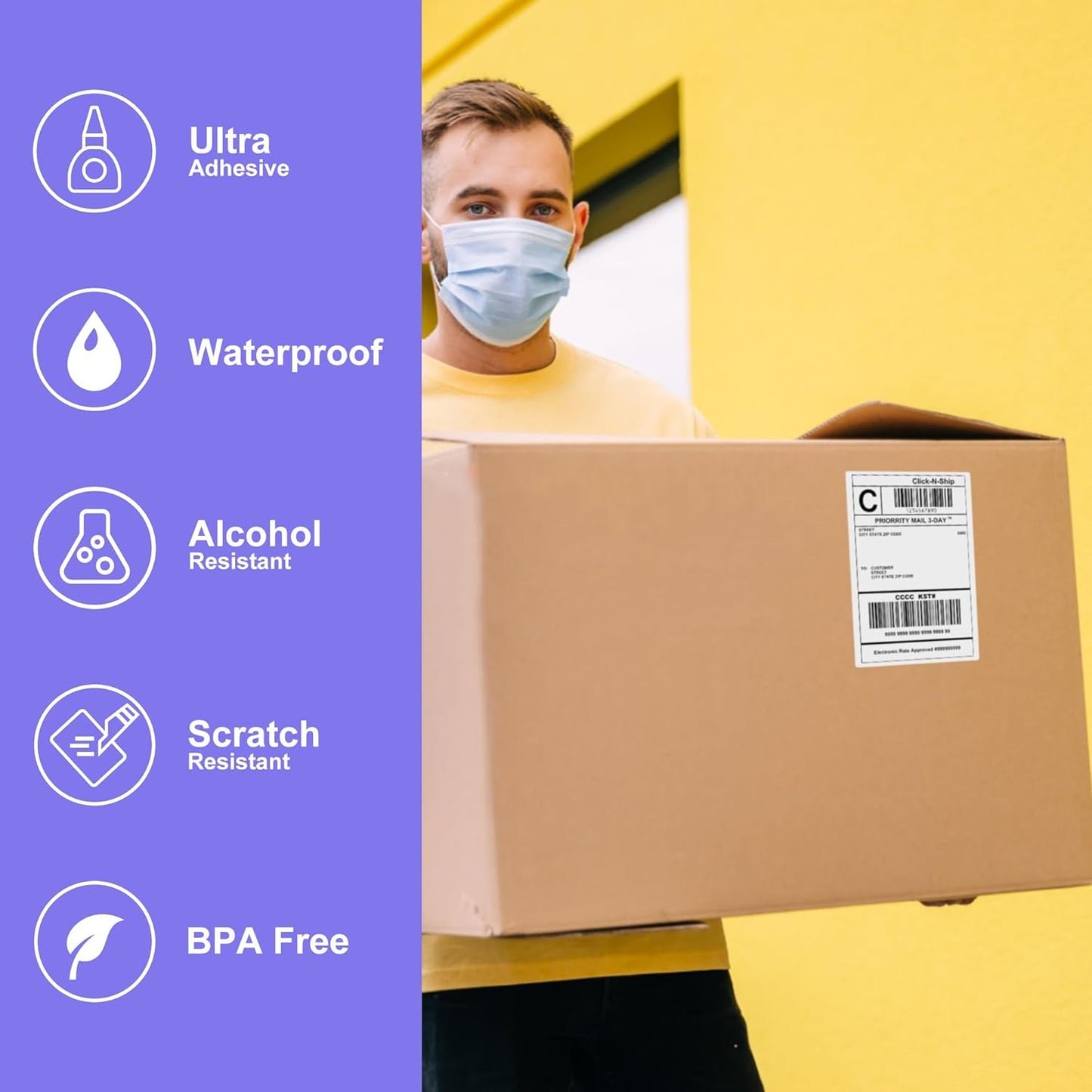 DGBDPACK Fanfold Direct Thermal Shipping Labels 4''x6'' 600 Labels/2 Stacks (300 Pcs per Stack), Compatible with Zebra Rollo Beeprt Printer Ultra Adhesive