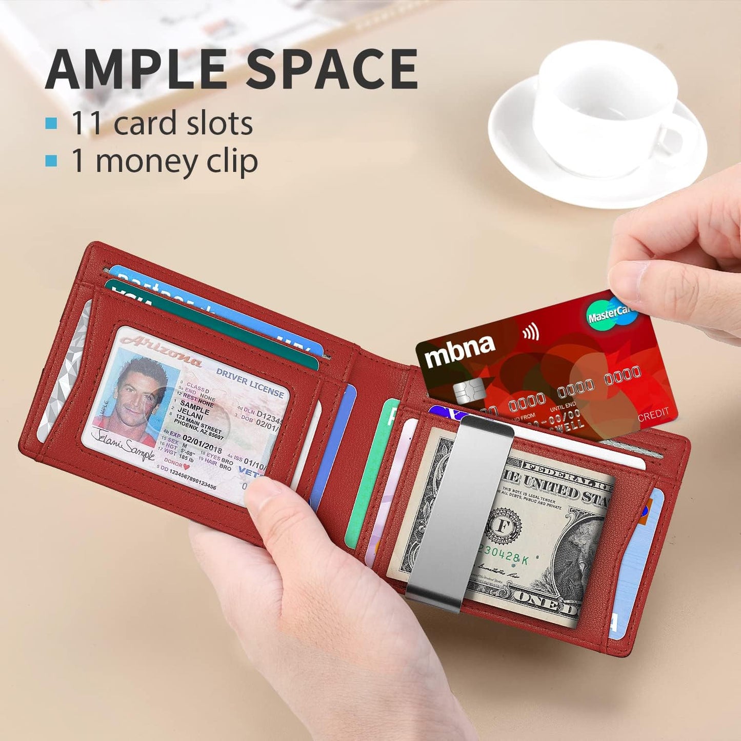 RUNBOX Money Clip Slim Wallets for Men RFID Blocking 11 Card Holder Minimalist Small Leather Bifold Men's Front Pocket Wallet Gift Box