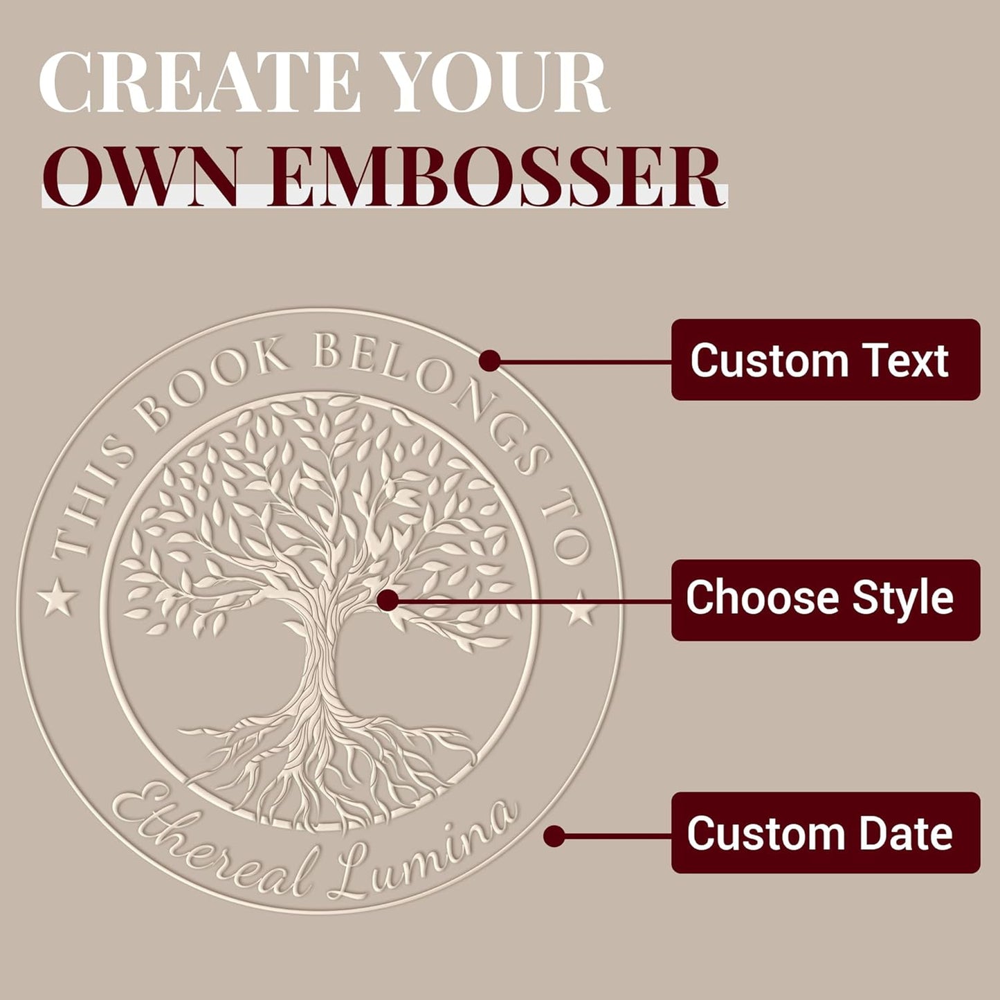 Easycosy Personalized Book Embosser | Custom Embosser & Stamps from The Library of | Book Stamp Personalized with Your Name & Choice Birthday Gifts for Book Lover(Tree 4)