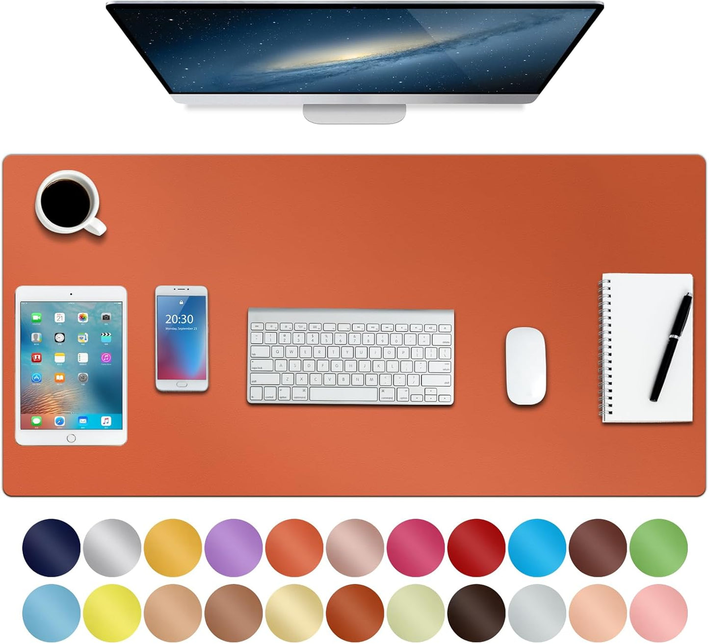 Boutilon Leather Desk Pad Protector,Non-Slip Mouse Pad,Laptop Desk Pad,Office Mouse Mat,Waterproof Leather Desk Blotter,Desk Writing Pad for Office and Home (L-Orange H,35"x 17")